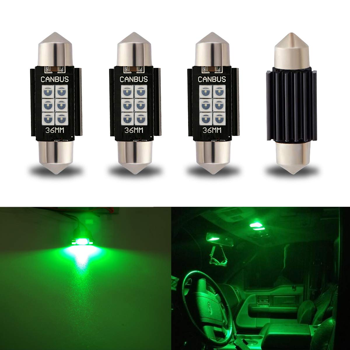 iBrightstar 6411 6418 C5W Festoon LED Bulbs 36mm Green for Interior Dome Map License Plate Lights