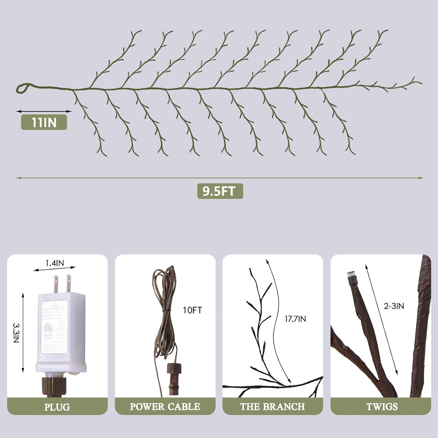 CAMANTU Willow Vine Lights, 160 LEDs, 9.5 ft, Remote Control, 8 Modes, Indoor Christmas Decor, Brown