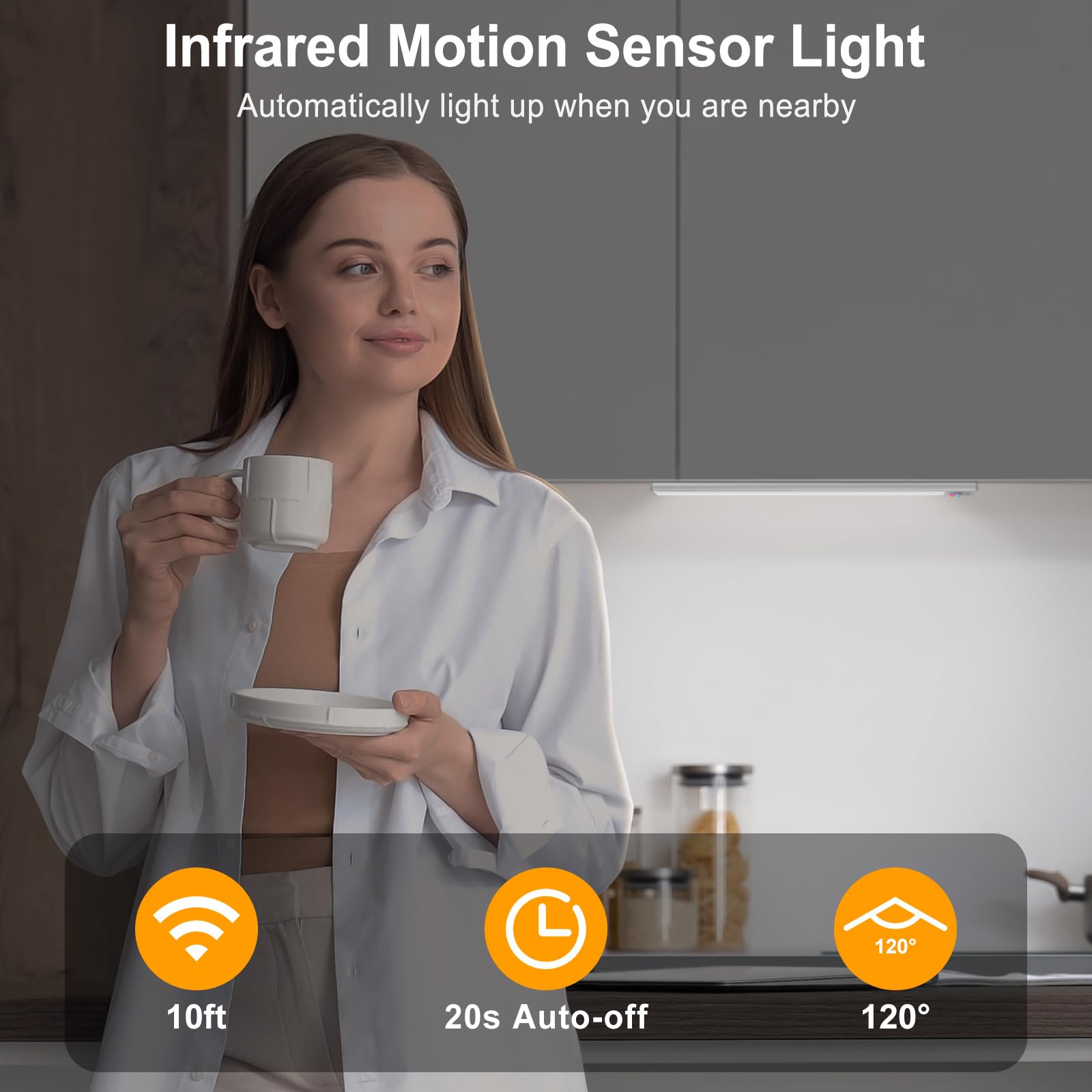 BLS Under Cabinet Lights, 74 LED Motion Sensor, USB C Rechargeable, 14.6 inch, Cool White, 2200mAh, Wireless Magnetic, 2 Pack