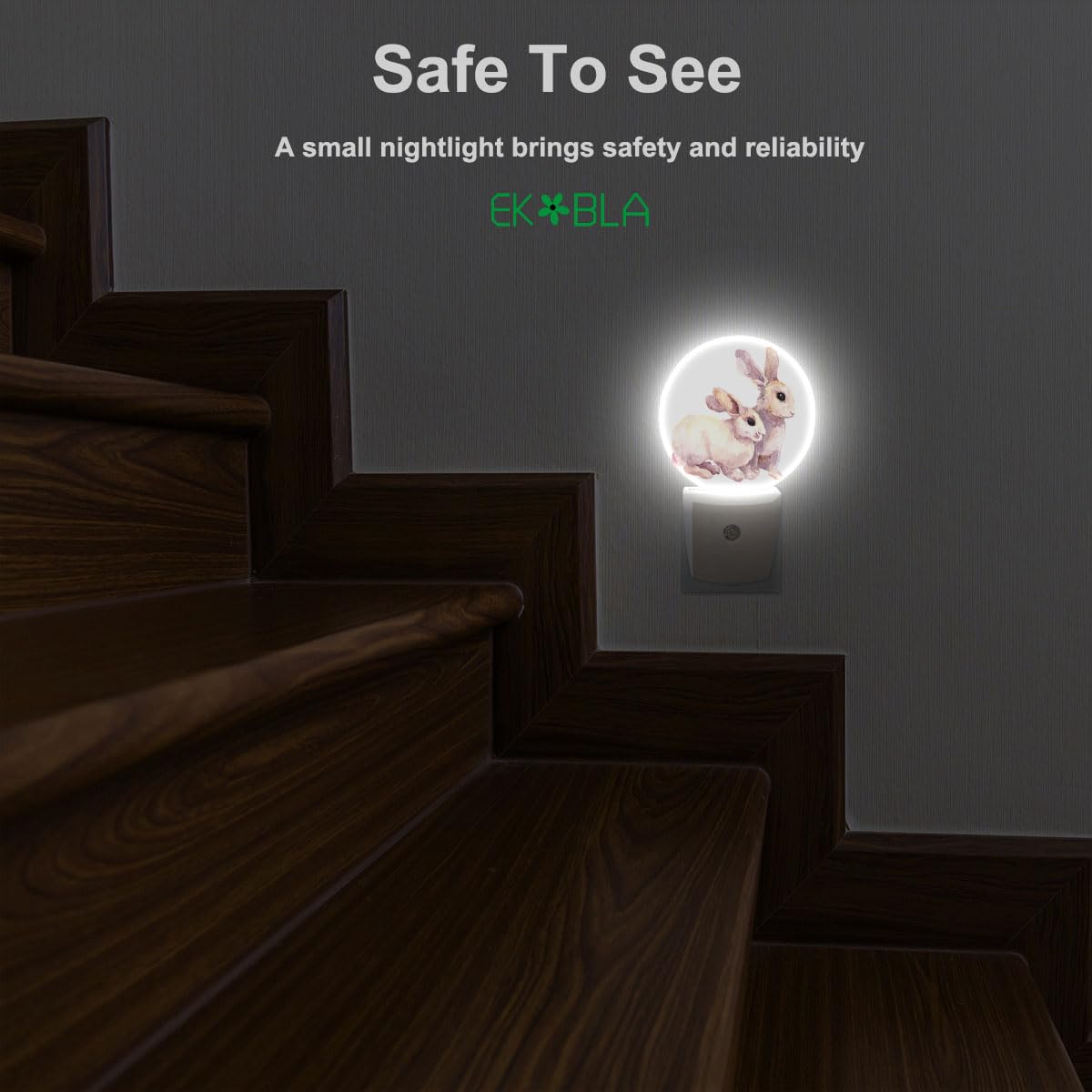 Ekobla White Rabbit Night Lights Plug Into Wall Easter Bunny Ears Night Light Auto Sensor Led Round Lamp For Boys Girls Women Ha