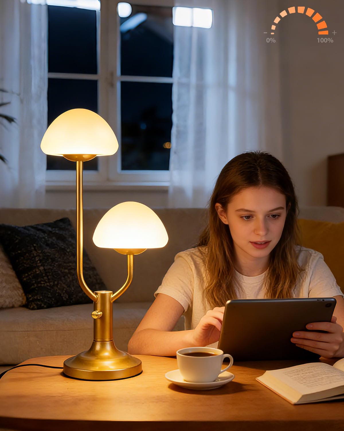 Lightdot Mushroom Table Lamp for Bedroom  Desk Bedside Small Lamps for Living Room Night Stands  Cute Modern Mid Century Lamps Dimmable with 2 LED Bulbs  Unique Aesthetic Home Decor-Gold