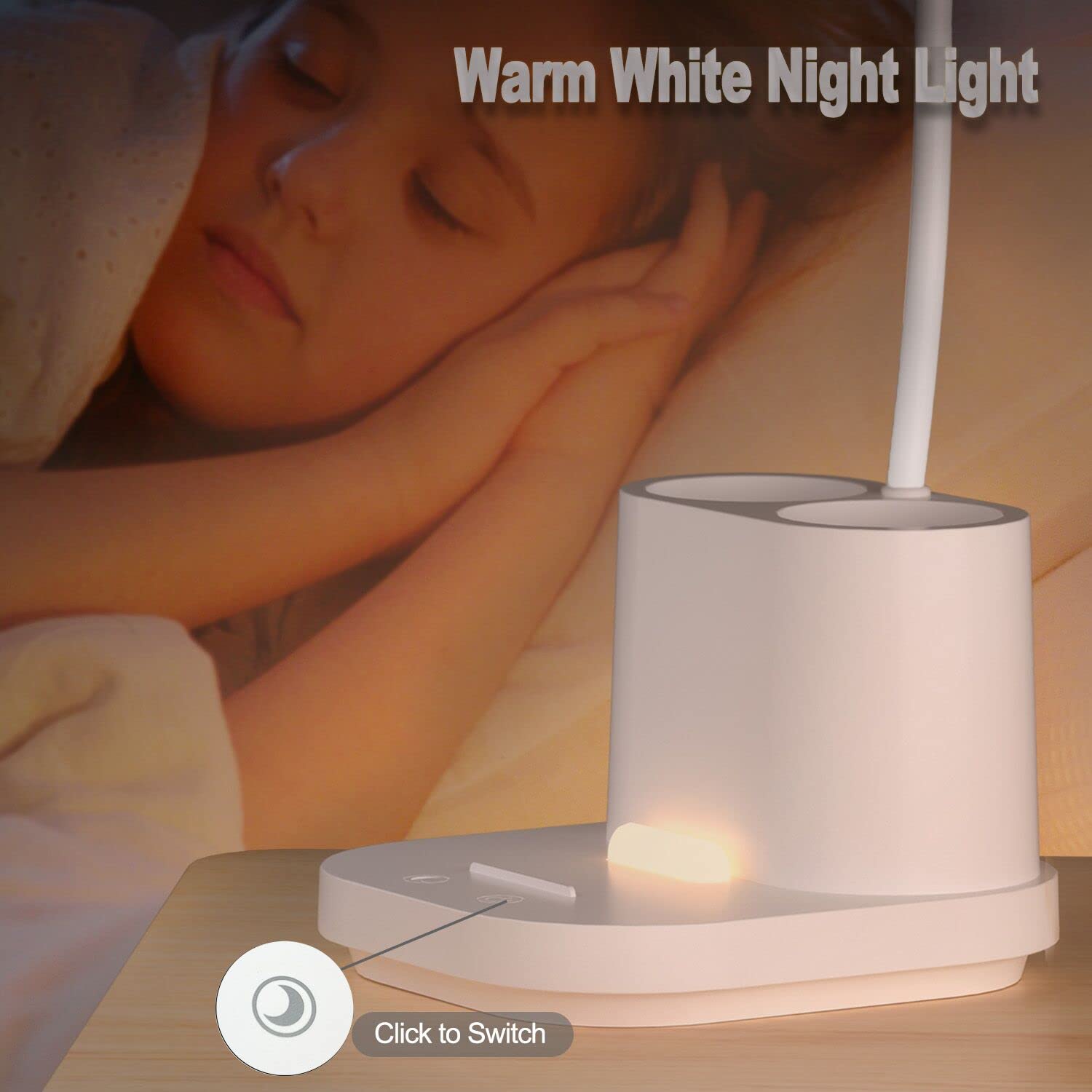Youkoyi Led Desk Lamp - Rechargeable Touch Control, Stepless Dimming, 3 Color Modes, Gooseneck, White, Model T22