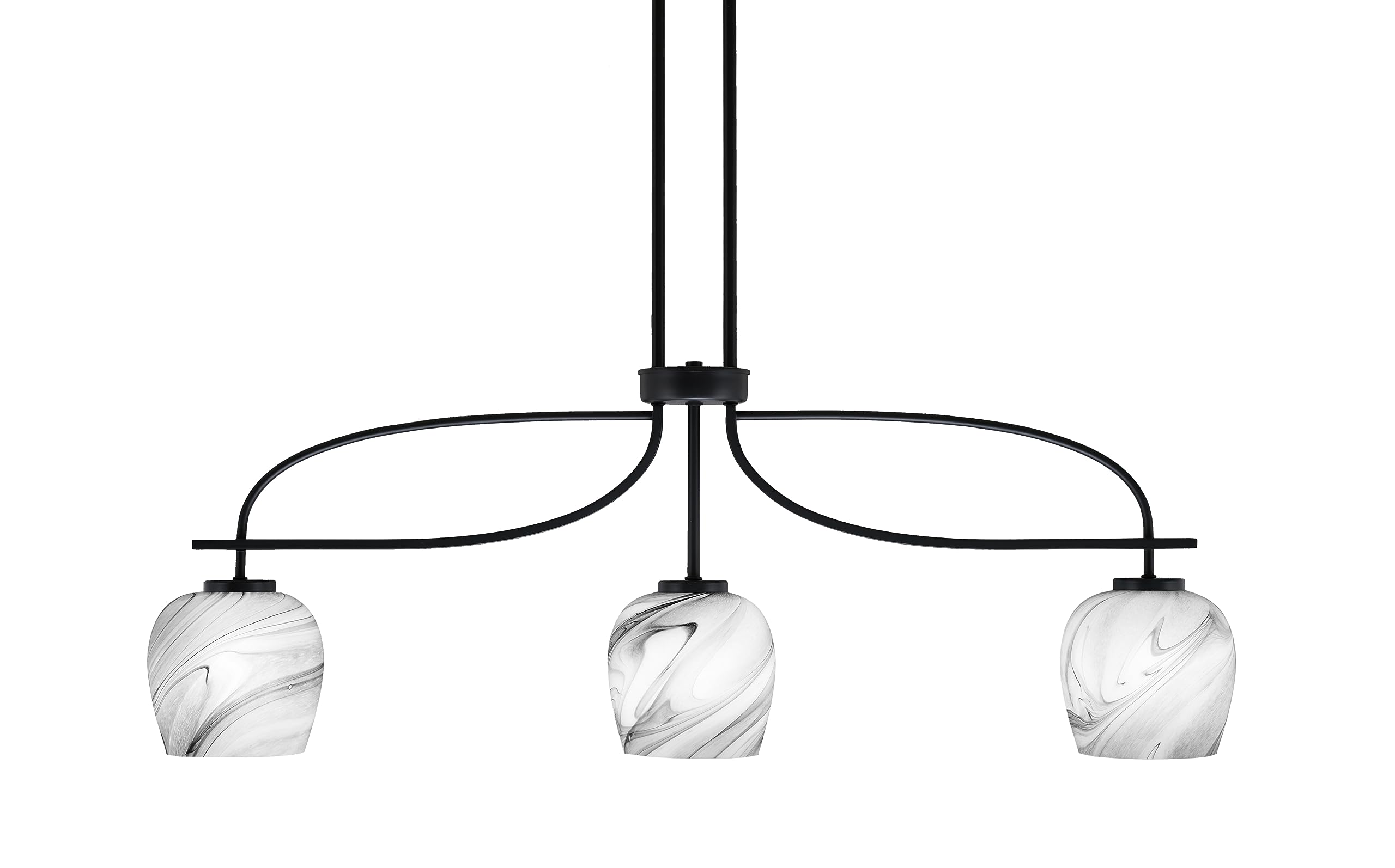 Cavella 3 Light Island Light Shown in Matte Black Finish with 6&quot; Onyx Swirl Glass