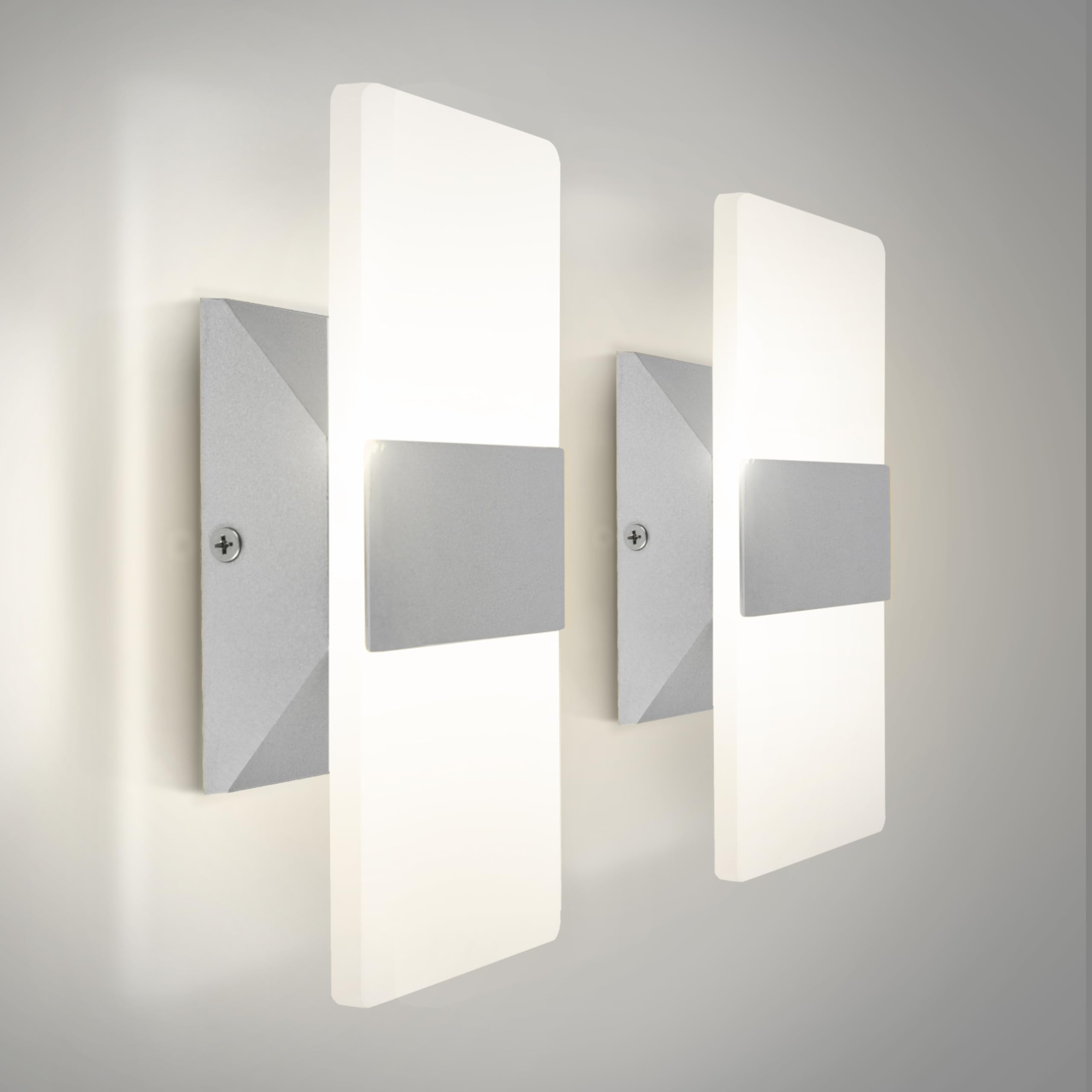 ASD 8 Inch LED Wall Sconce - Dimmable Acrylic Glass Light Fixture, Brushed Nickel, 2 Pack, Model A-LWS12-8D10AC-NK-2p
