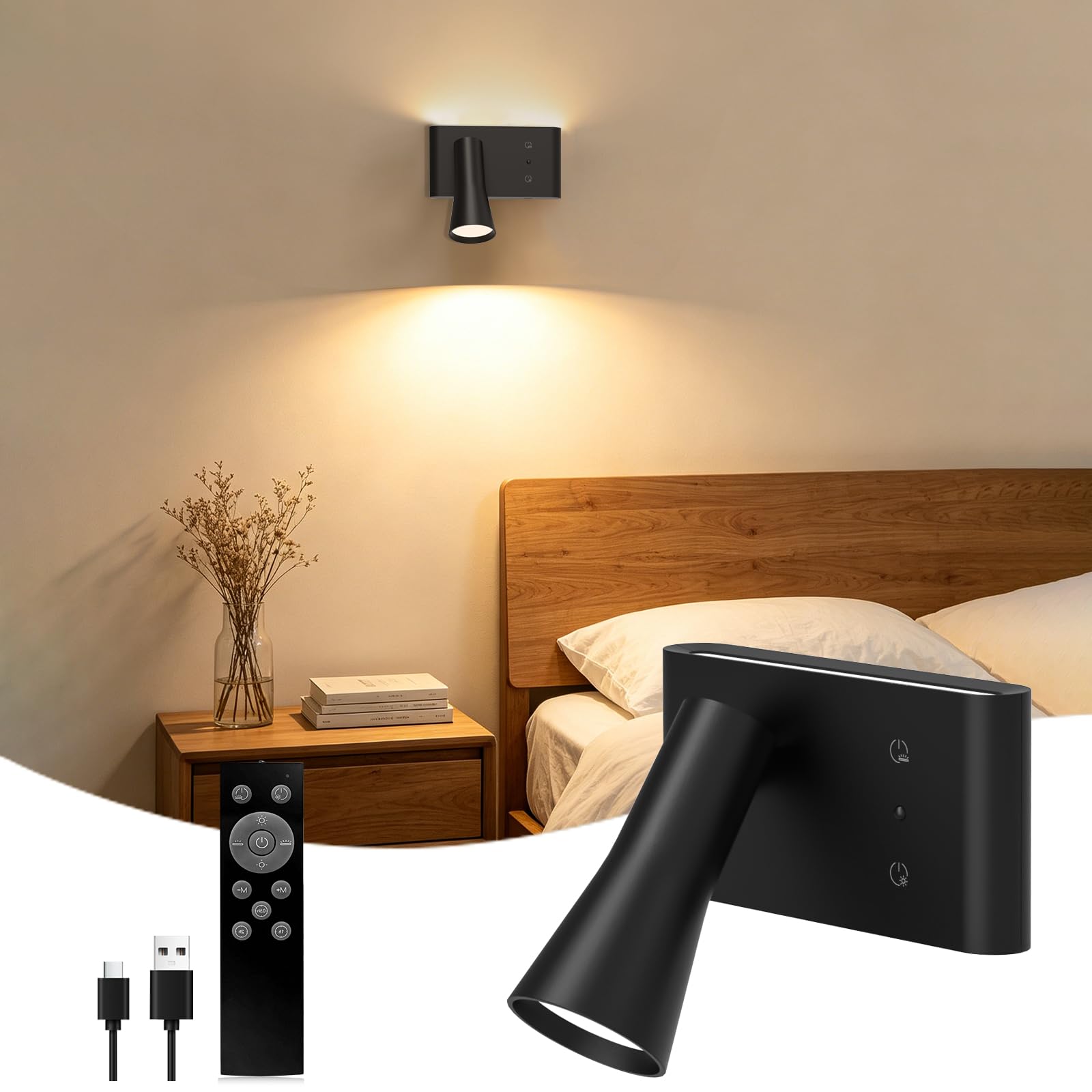 Spotlights Indoor, 10000mAh Rechargeable Battery Powered LED Picture Lights, 3CCT, Cordless Dual Light Head Wall Lights with Rem