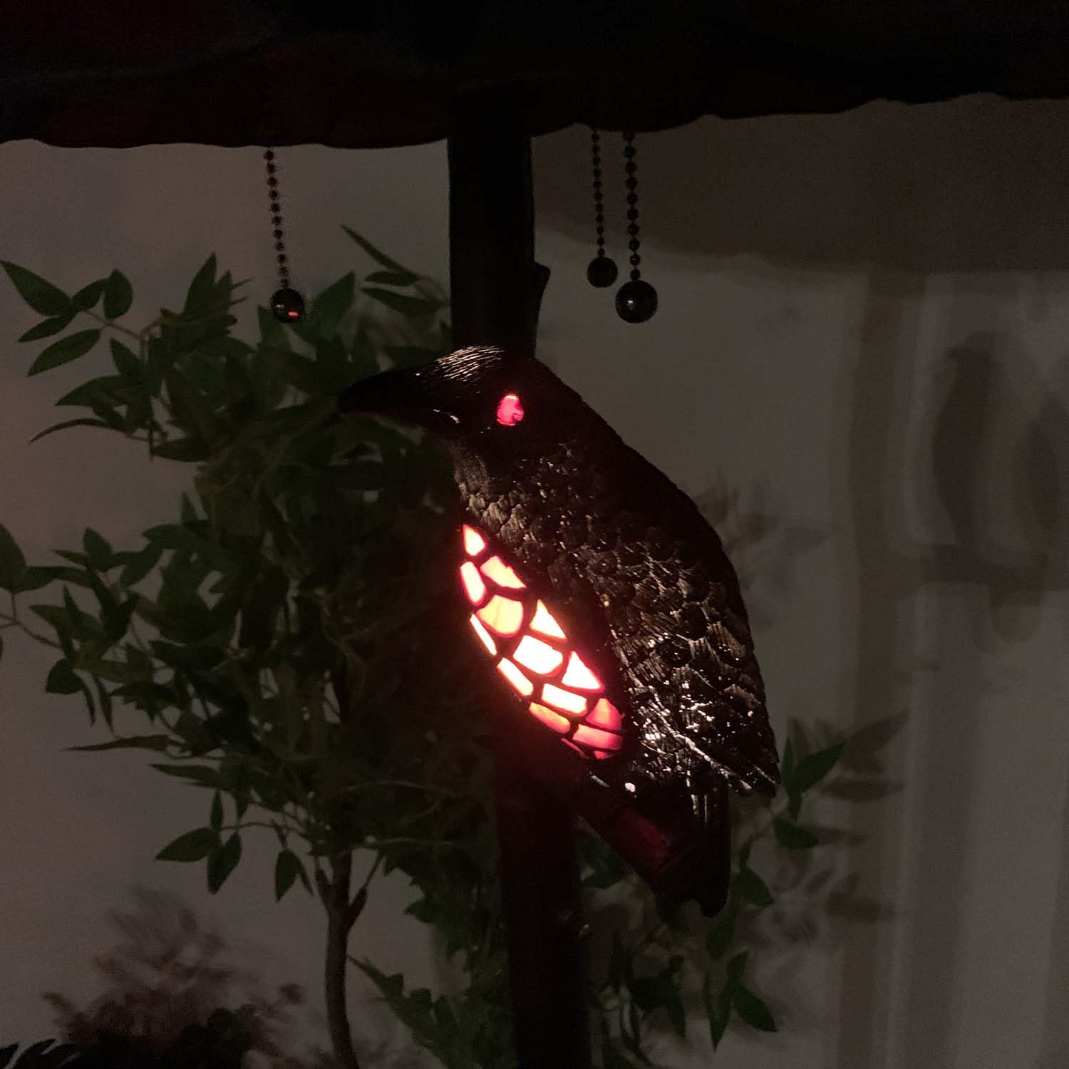 Bieye Tiffany Style Stained Glass Floor Lamp - Ravens On Tree Branch, 65 Tall, Black Red, Model Owlfloor, Double Lit Night Light