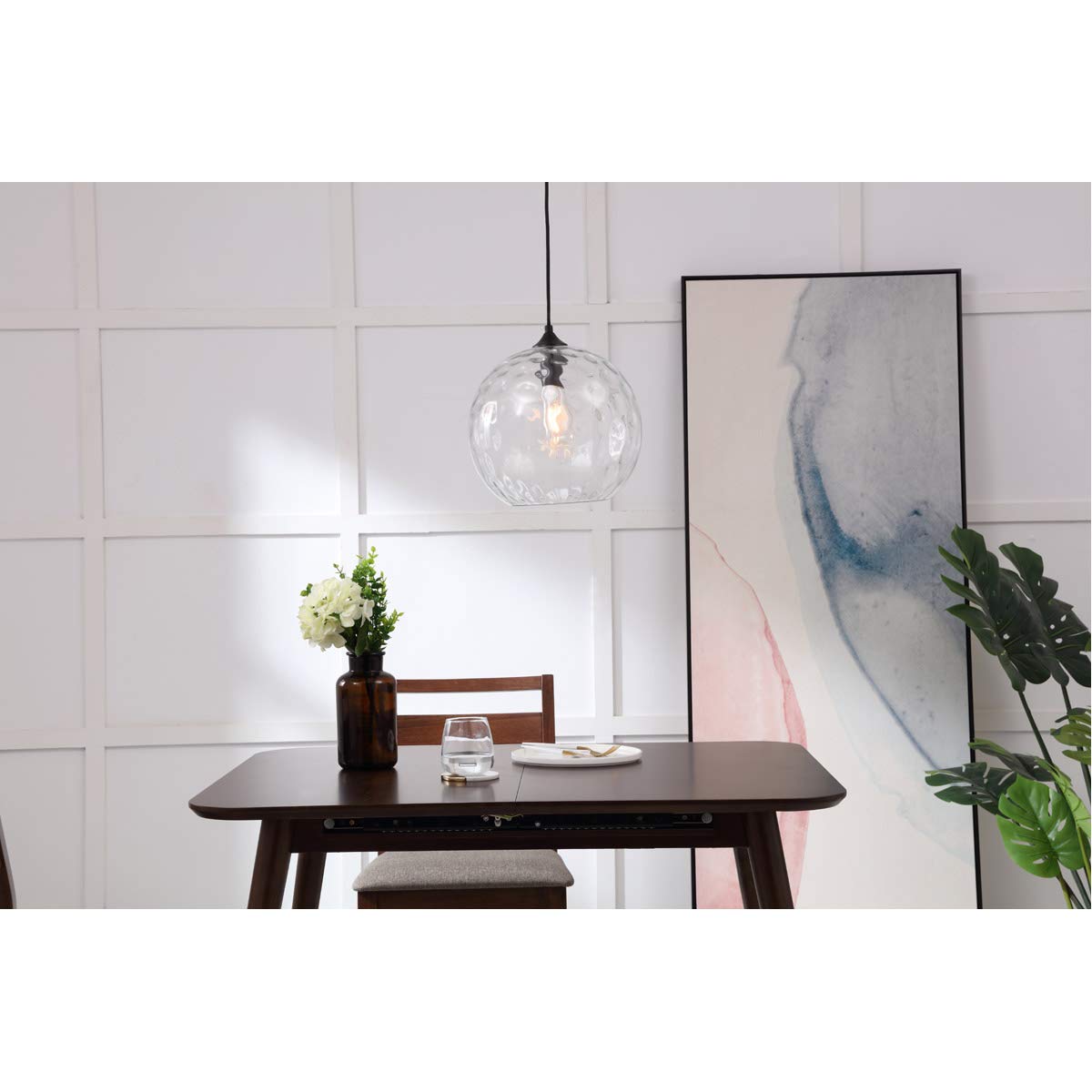 Living District Gibson 1-Light Metal and Glass Pendant in Black and Clear Finish