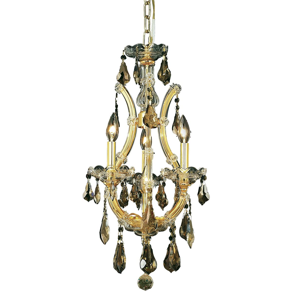 Elegant Lighting 2801D12G-GT/RC Royal Cut Smoky Golden Teak Crystal Maria Theresa 4-Light, Single-Tier Crystal Chandelier, Finis