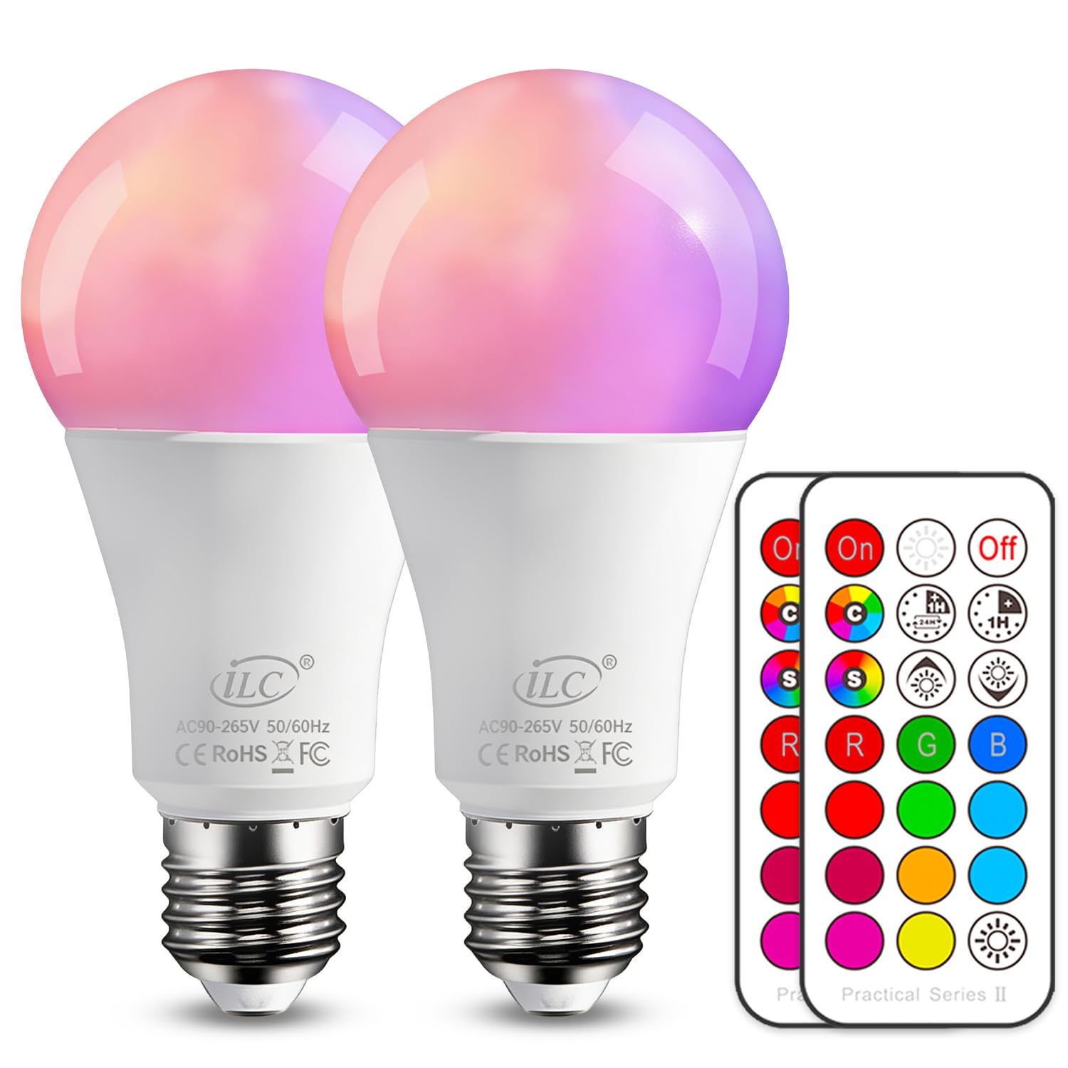 ILC Color Changing LED Light Bulbs, 70W Equivalent, 2700K Warm White A19 E26 Screw Edison Base RGBW Dimmable - 12 Color Choices 