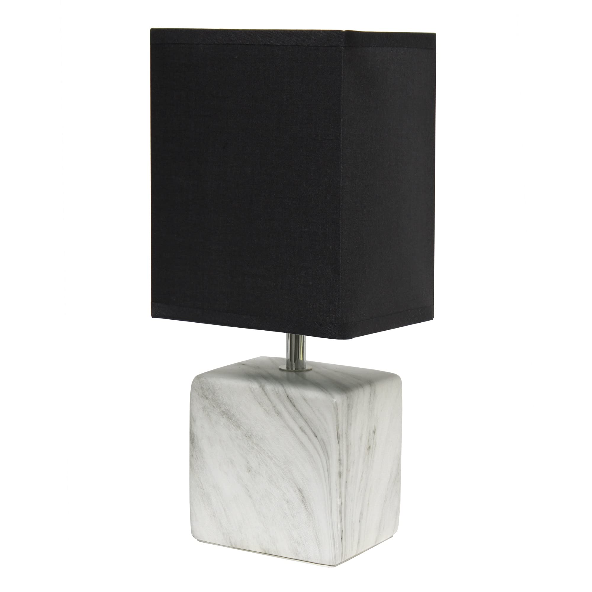 Simple Designs Lt2071-Wob Mini Petite White Gray Marbled Ceramic Bedside Table Lamp With Black Shade
