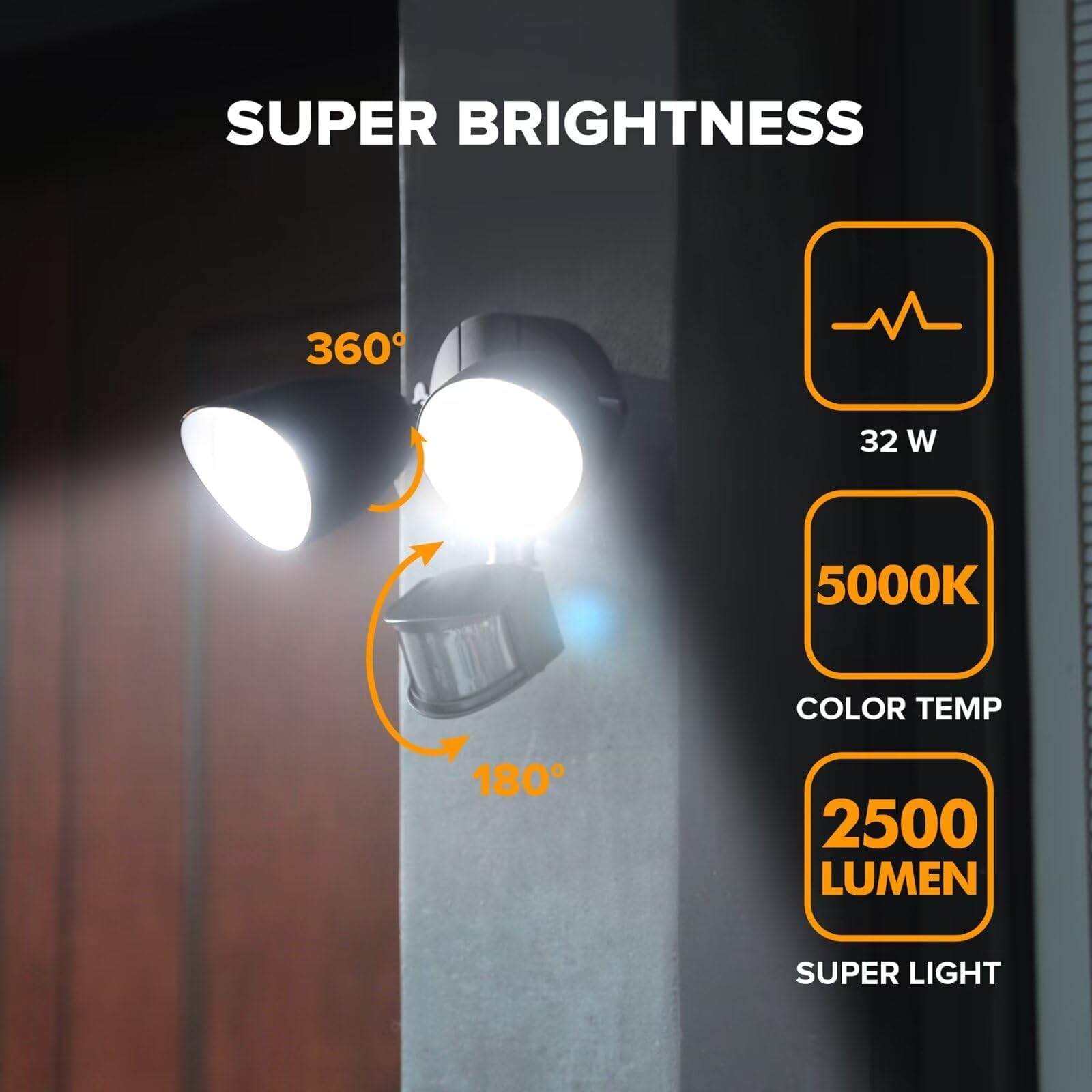 Ume 2 Pack 32W 2500 Lumen Led Security Lights Motion Sensor Light Outdoor, 5000K Daylight, Ip65 Waterproof, Dusk To Dawn, Motion
