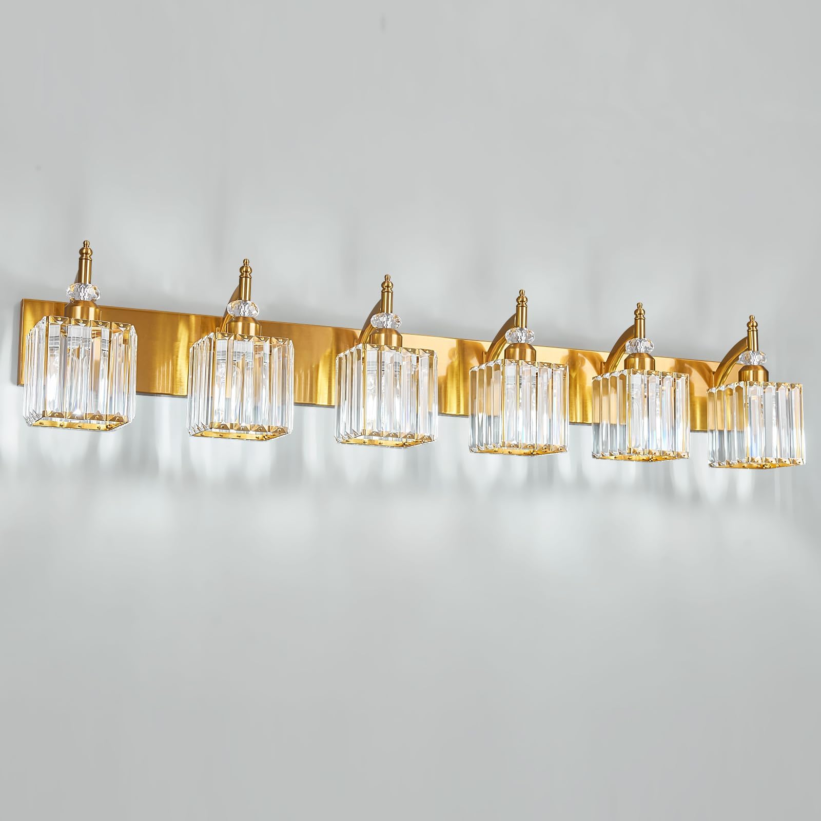 BBLLWJ Crystal Vanity Light Fixtures - 6-Light Modern Bathroom Lighting, Gold Finish, Metal, Model 655