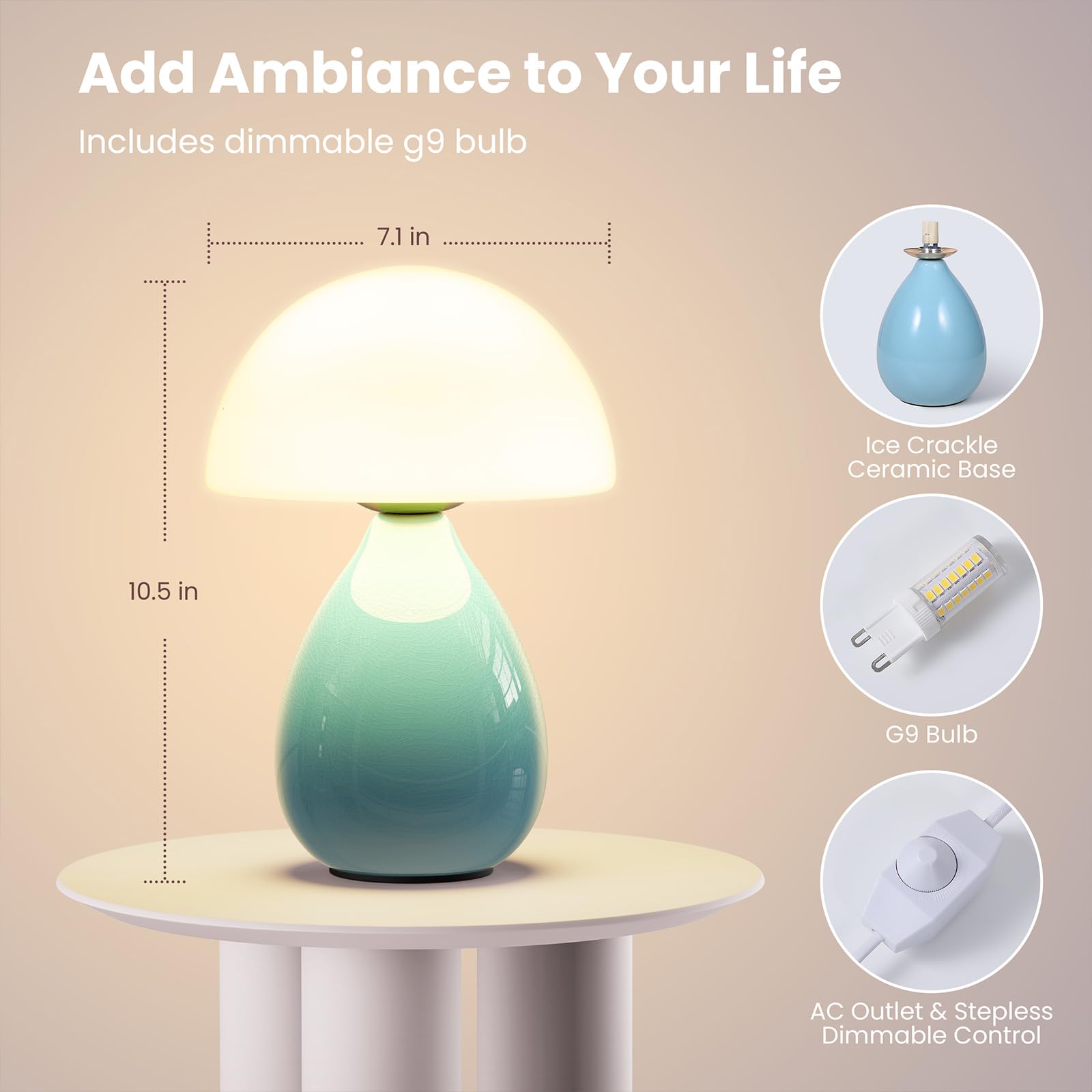 Vanbolon Mushroom Side Table Lamp, Mini Modern Lamp Small Vintage Table Bedside Nightstand Light, Small Light Dimmable For Bedro