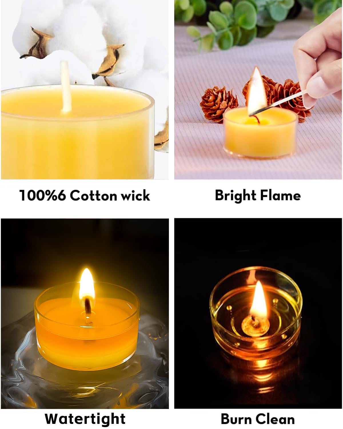 Ashlux Unscented Beeswax Tealight Candles 30 Pack, 4 Hours Long Burning Handmade Yellow Tea Lights Candles, Clear Cup Smokeless Beeswax Candles For Wedding, Party, Centerpiece & Christmas