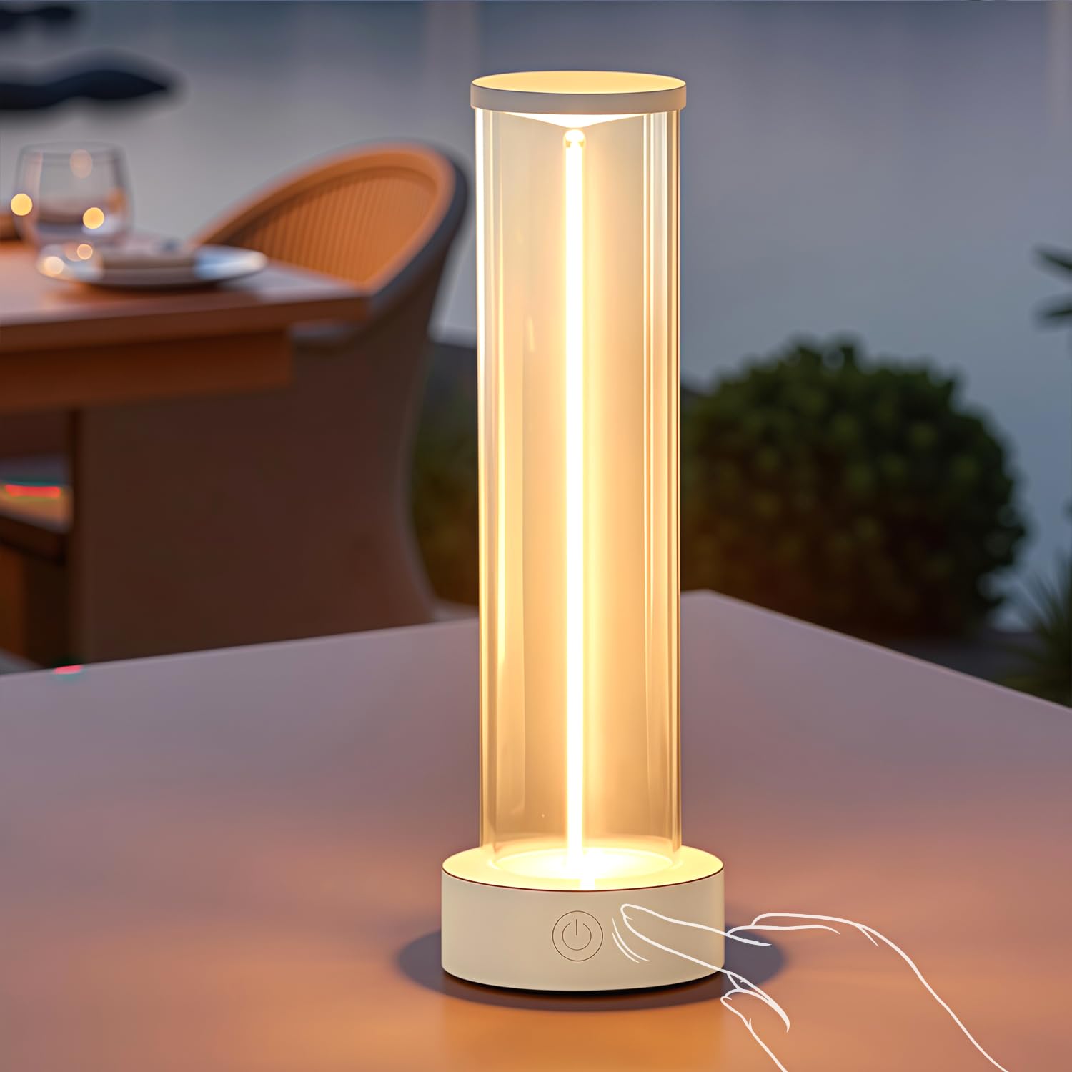 Glolsle Indoor Outdoor Table Lamp Cordless,Rechargeable Battery Powered Lamp 3-Mode Touch Dimmable,IP54 Waterproof Portable Lamp