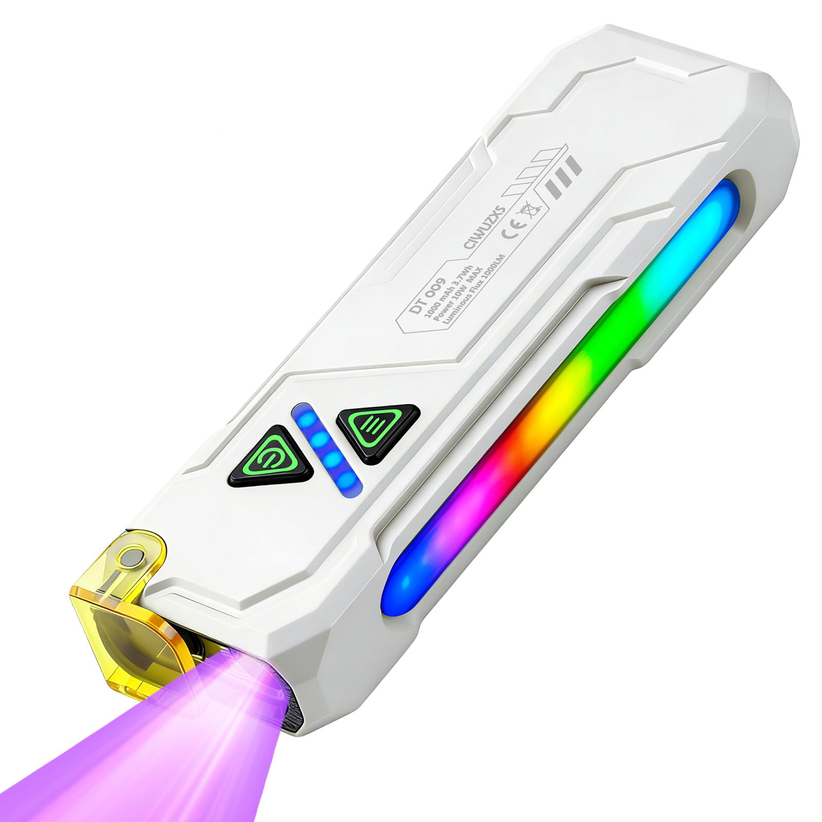 Ciwuzxs EDC Rechargeable Flat Flashlight 1000 Lumens White LED/UV/RGB Ambient Signaling Flashlights, Magnetic Clip on Pocket Lig