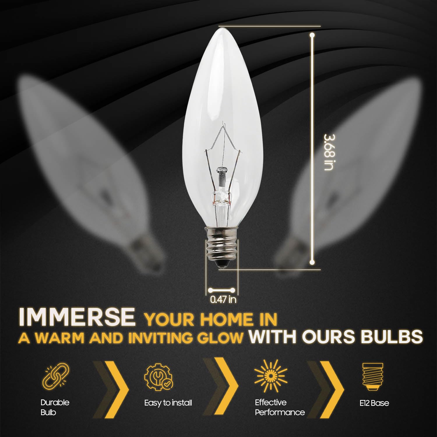 Seentech 12 Pack 60W 120V E12 Base B10 Ctc Incandescent Light Bulbs, Transparent Candle Light Bulbs Perfect For Chandeliers, Cei