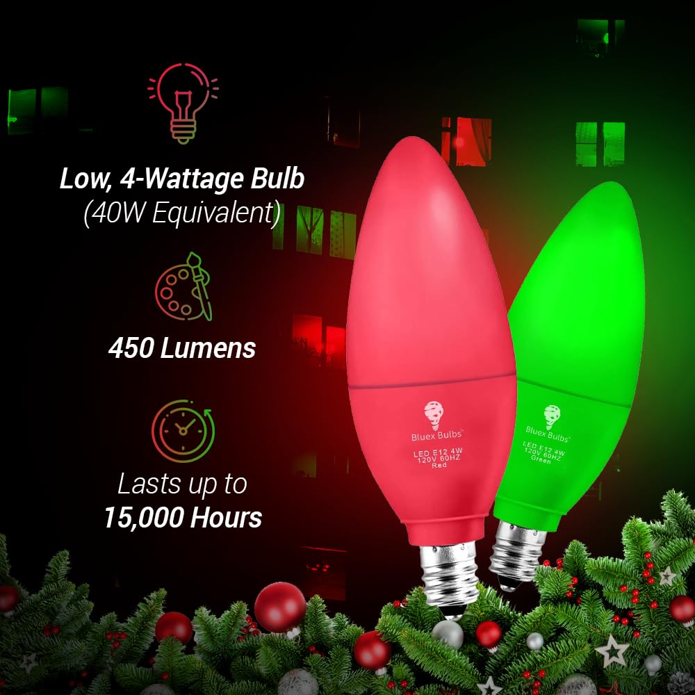 Bluex Bulbs LED Candle Red Light Bulb - 4W (40W Equivalent) - E12 Base - 2 Pack - Red