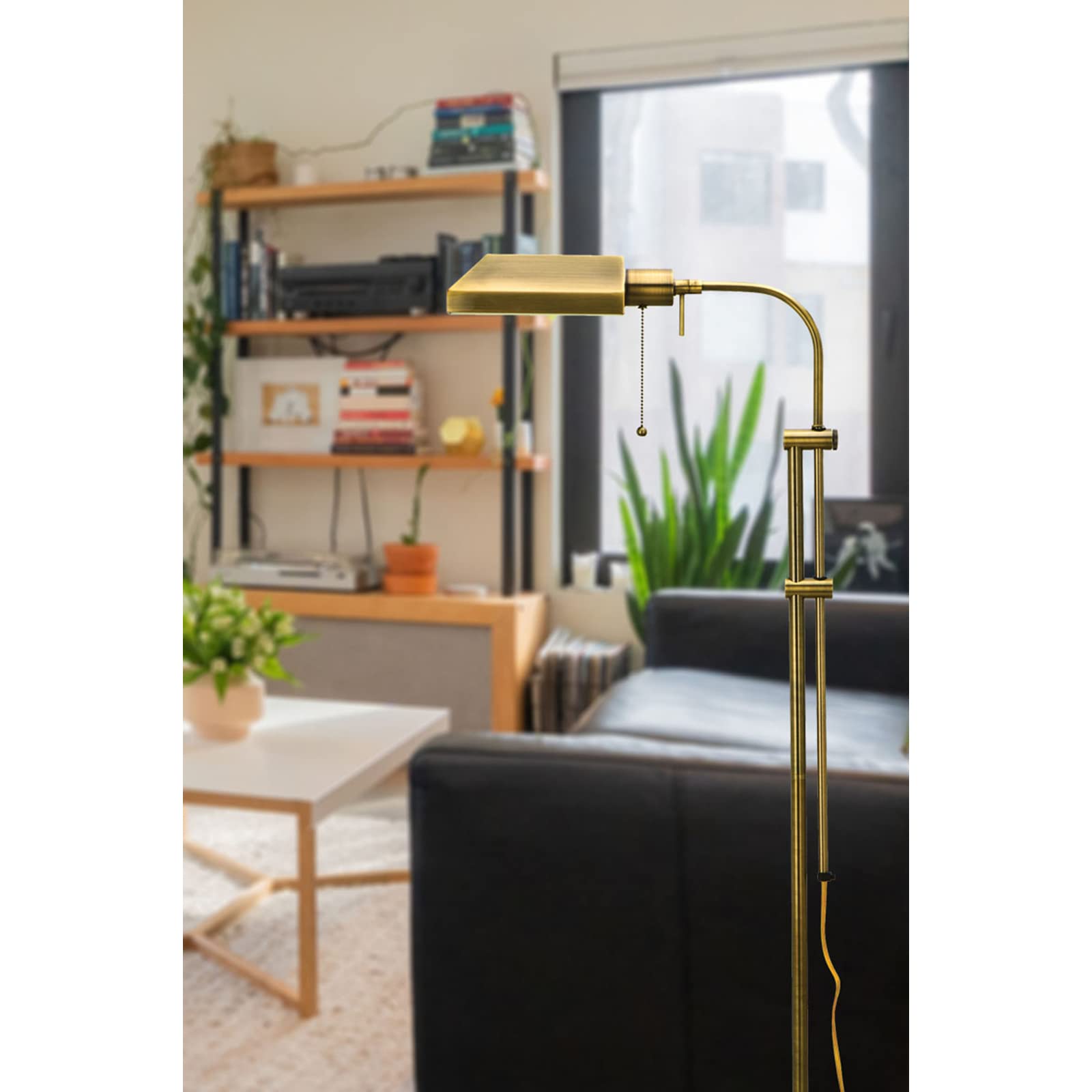 Cal Lighting Bo-117Fl-Ab Antique Brass Floor Lamp, 62 In Height, Metal Pharmacy Style