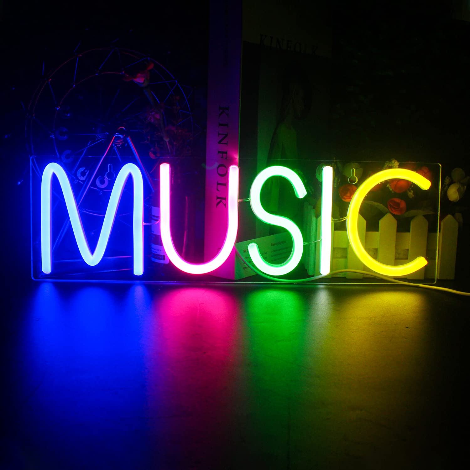 Lucunstar Music Neon Light,Neon Sign for Wall Decor Colorful Letters Neon Lights Sign Music Word LED Neon for Bedroom Game Room