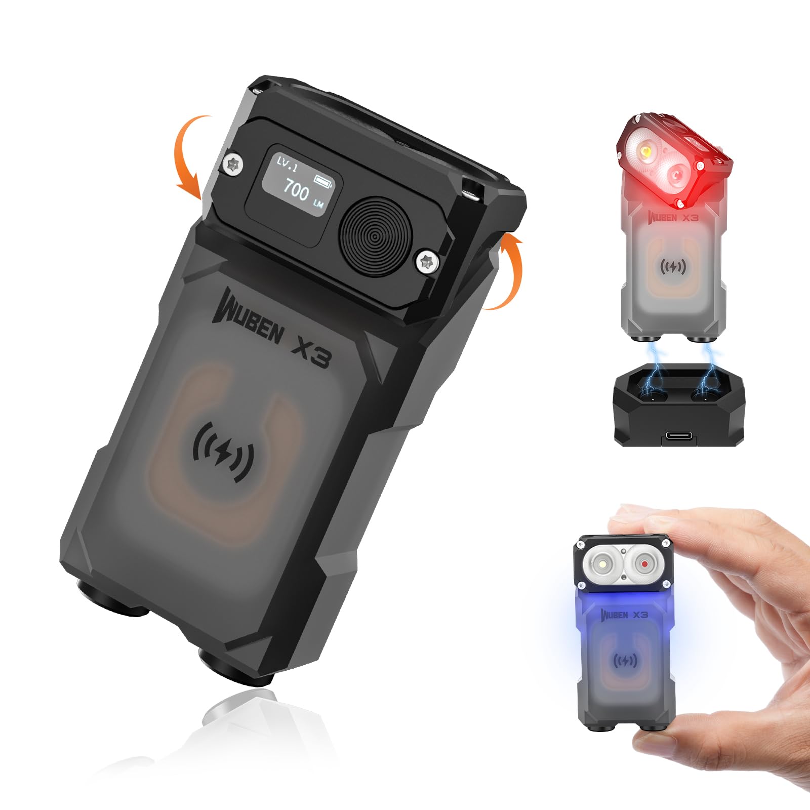 WUBEN X3 Mini Rechargeable Flashlight 180? EDC Keychain Type-C IP65 Waterproof Black
