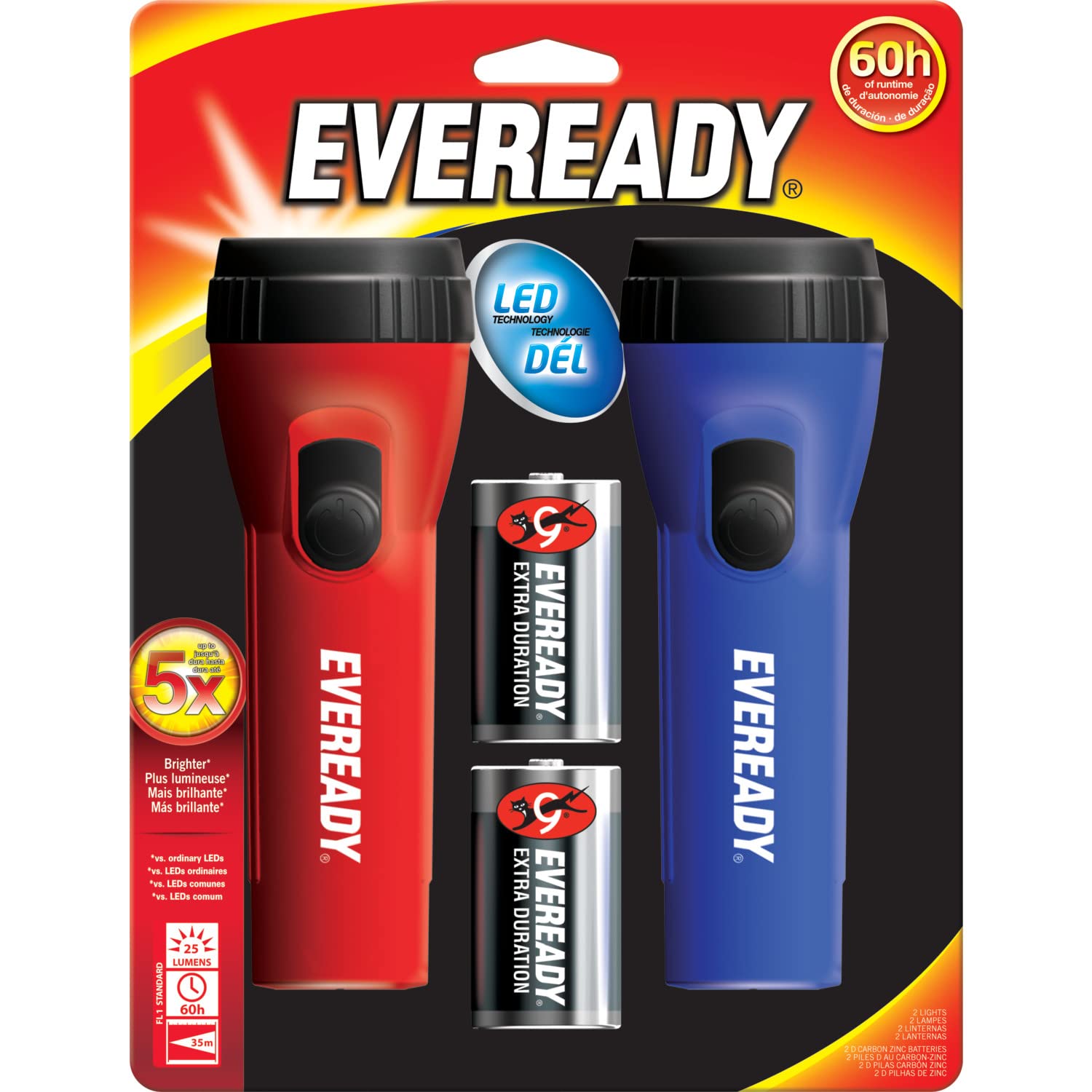 Eveready LED Flashlight 2 Pack, Multicolor, Plastic, Model 30039800120831