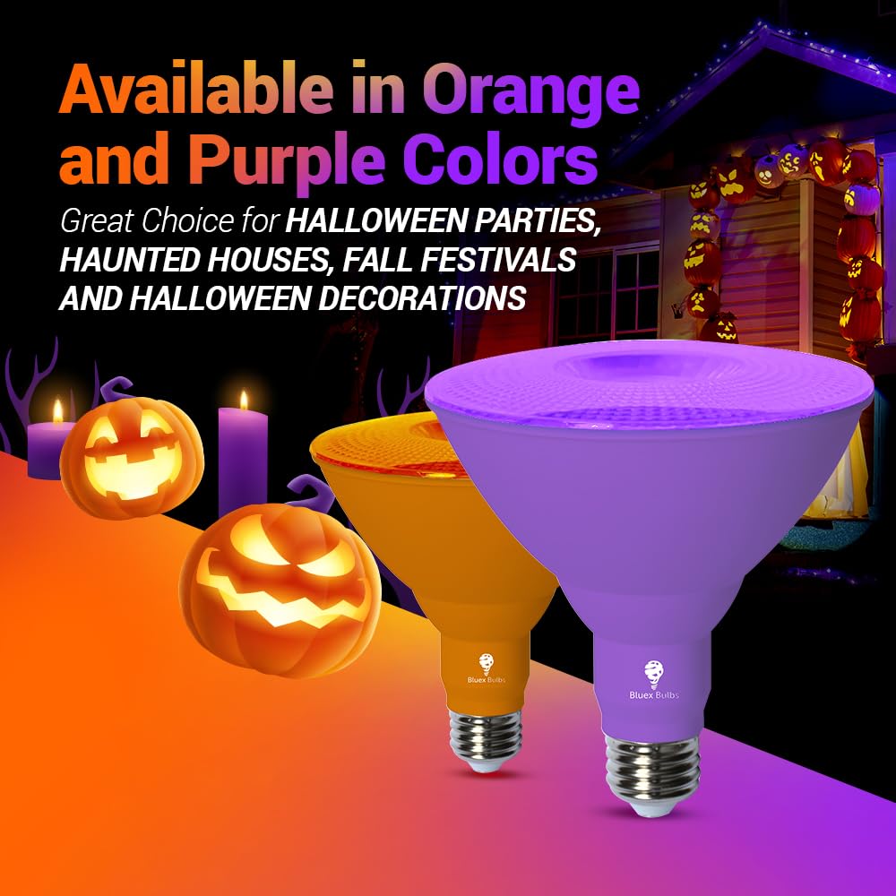 Bluex Bulbs 2 Pack LED Par38 Flood Light - 18W Dimmable Purple Bulbs for Home & Party Decor - E26 Base - Purple