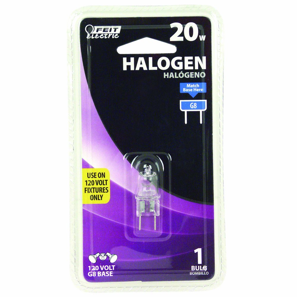 Feit Electric Halogen Bulb BPQ20/G8/RP 20W T4 JCD Bi-Pin Base, Clear, 3000K Warm White, 1 Count