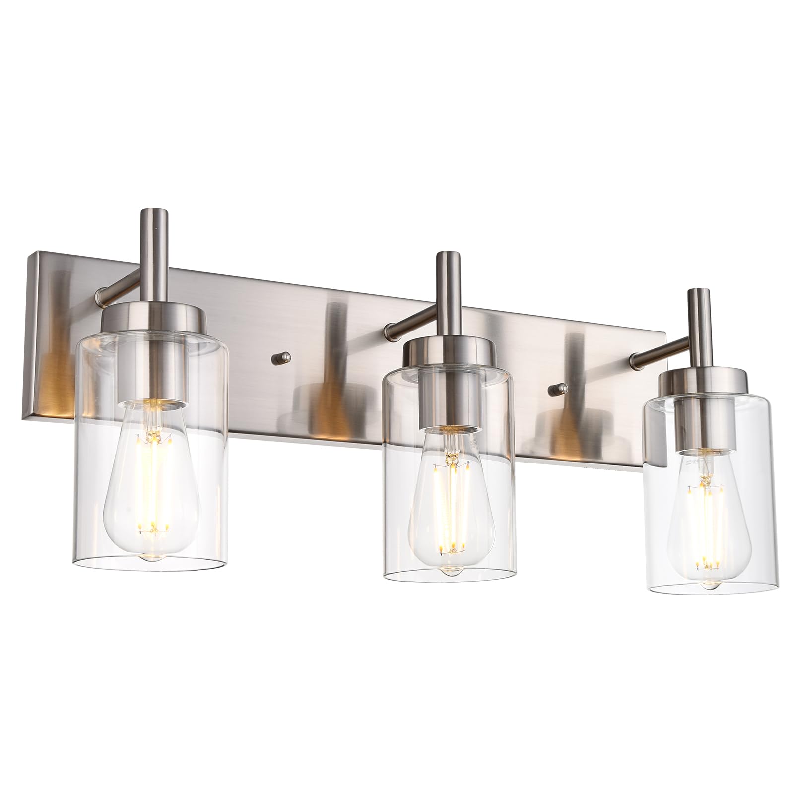 Vinluz Vanity Bathroom Light Fixture Brushed Nickel 3 Lights Modern Wall Sconce Lighting With Clear Glass Shade Vintage Rustic P