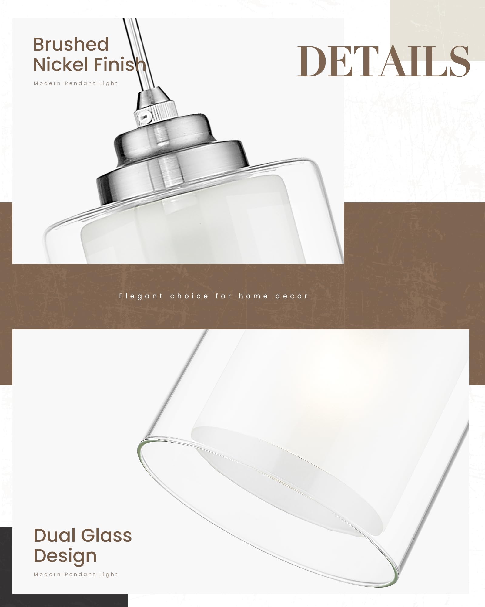 Tengxin 3 Light Pendant Light,Pendant Lights Kitchen Island,Brushed Nickel Pendant Lights With Dual Glass Shade,Farmhouse Pendan