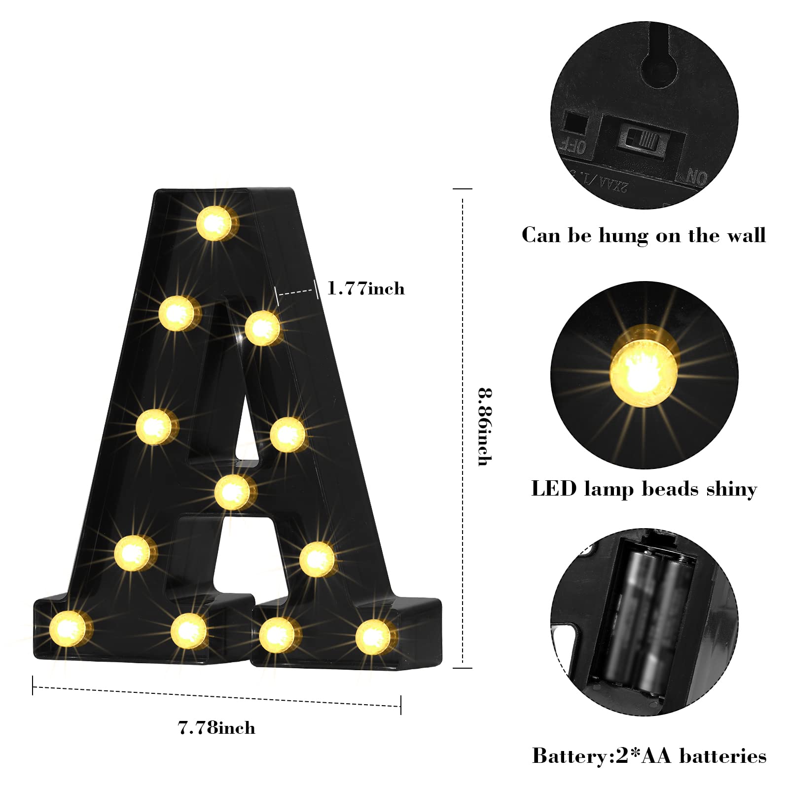 Mudder 3 Pieces Bar Sign Led Letter Light Alphabet Letter Sign Battery Powered Night Light For Home Party Birthday Halloween Christmas Decoration (Black)