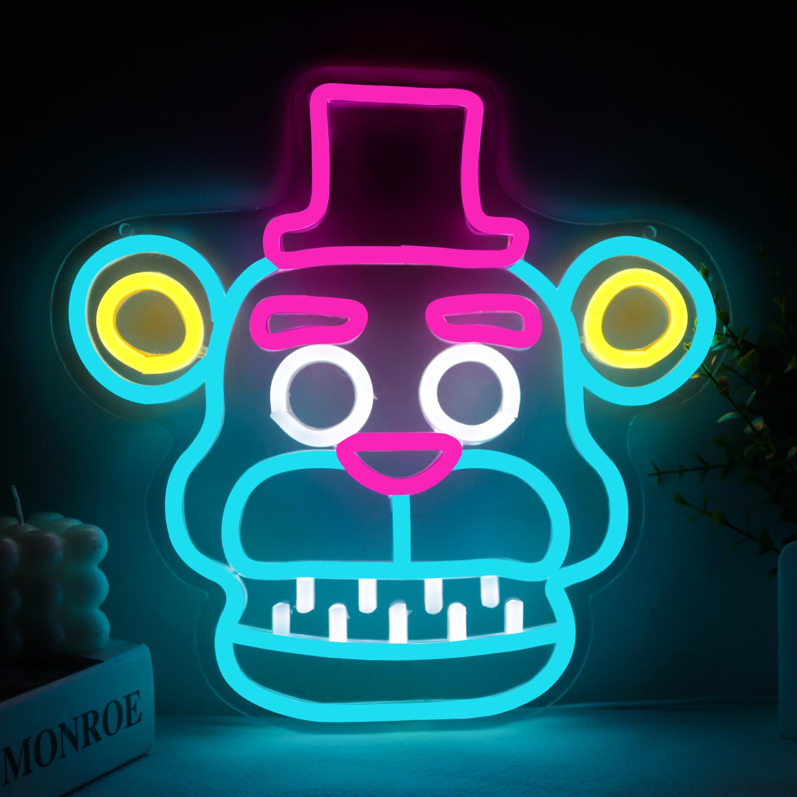 AHlove Neon Sign, Freddy Wall Decor, LED Light for Bedroom, 12.2in x 11.8in, Neon Signs