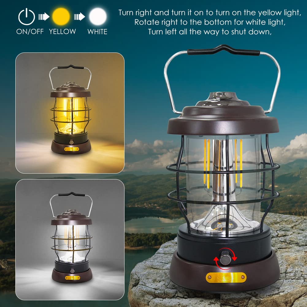 UniqueFire Retro Camping Lantern 1500LM Rechargeable 2 Modes Dimmable 4x8in Brown ABS Model