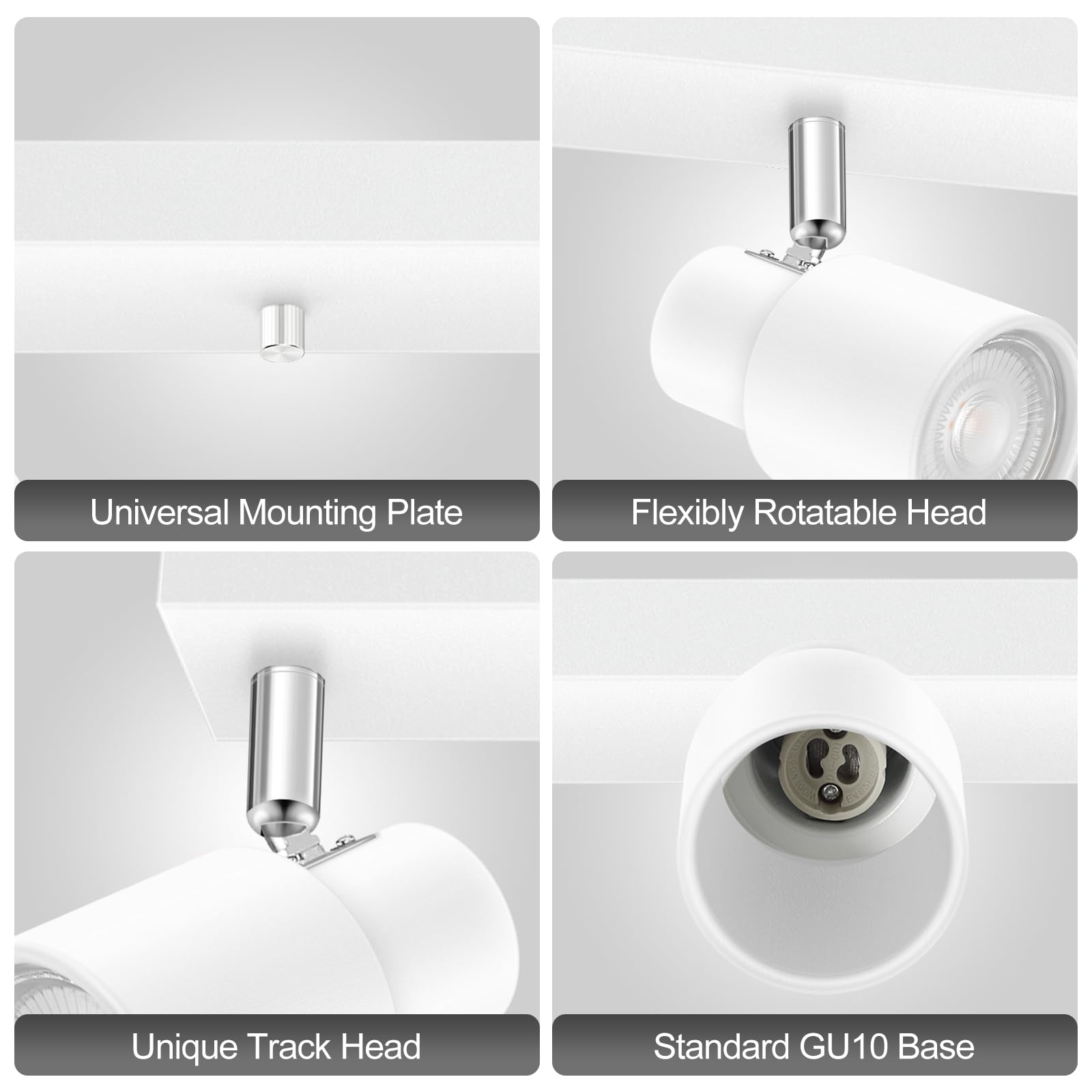 Track Lighting Plug In, 30'' Led Track Light Fixtures Ceiling, White 5 Way Spotlight, Rotatable Track Head, Plug Track Lights Wi