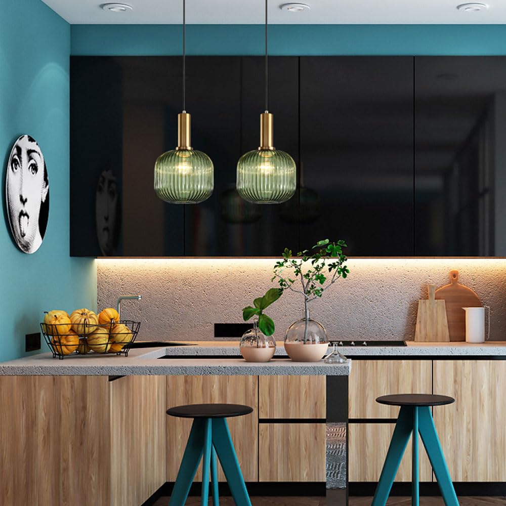 Pobllem Mid Century Modern Pendant Light 1-Light Gold Chandelier Ceiling Light Fixtures With Classic Striped Lantern Design, Plu