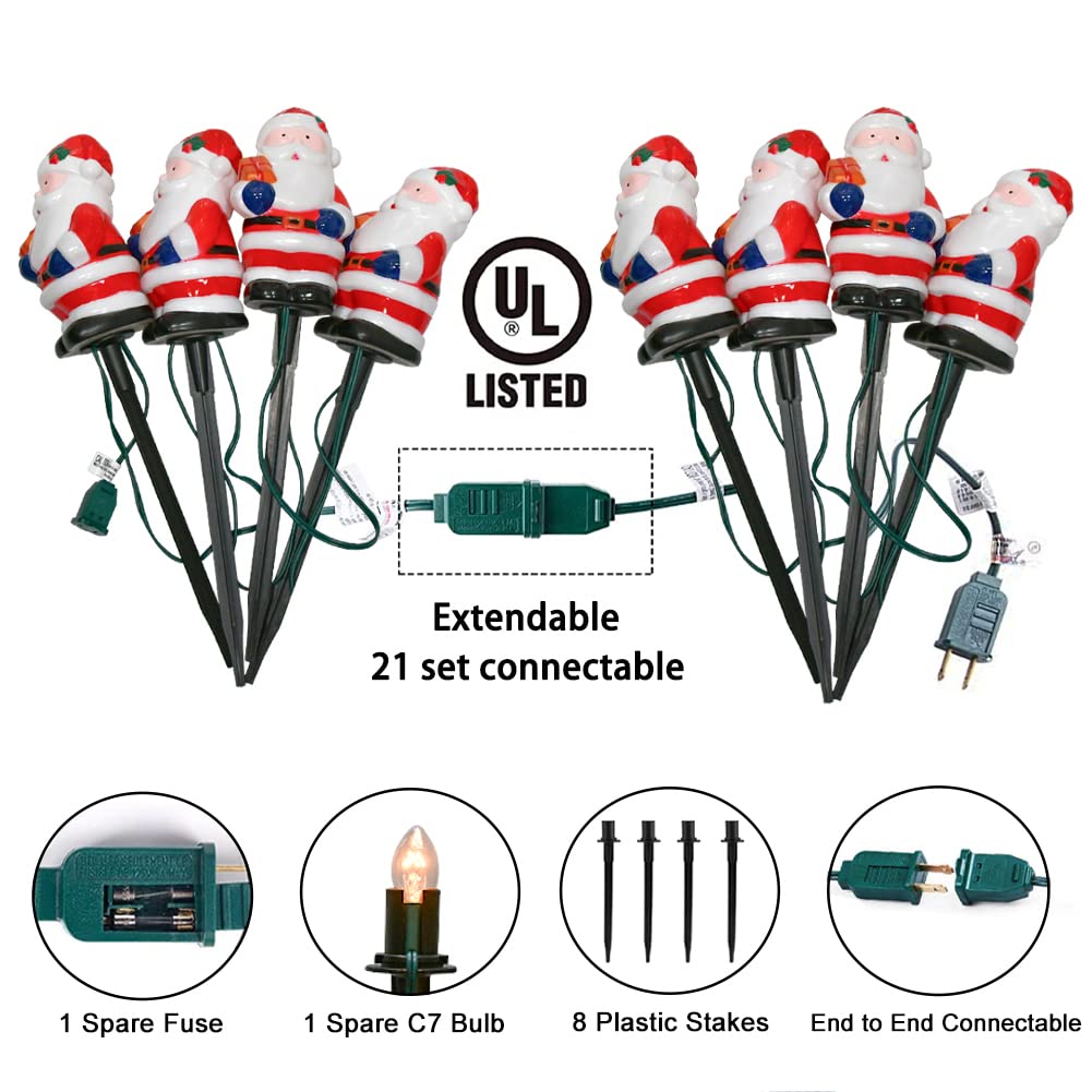 GOOTHY Santa Christmas Pathway Lights, 14FT C7 Outdoor String Lights with 8 Marker Stakes, Plastic Decorations for Yard Garden Walkway