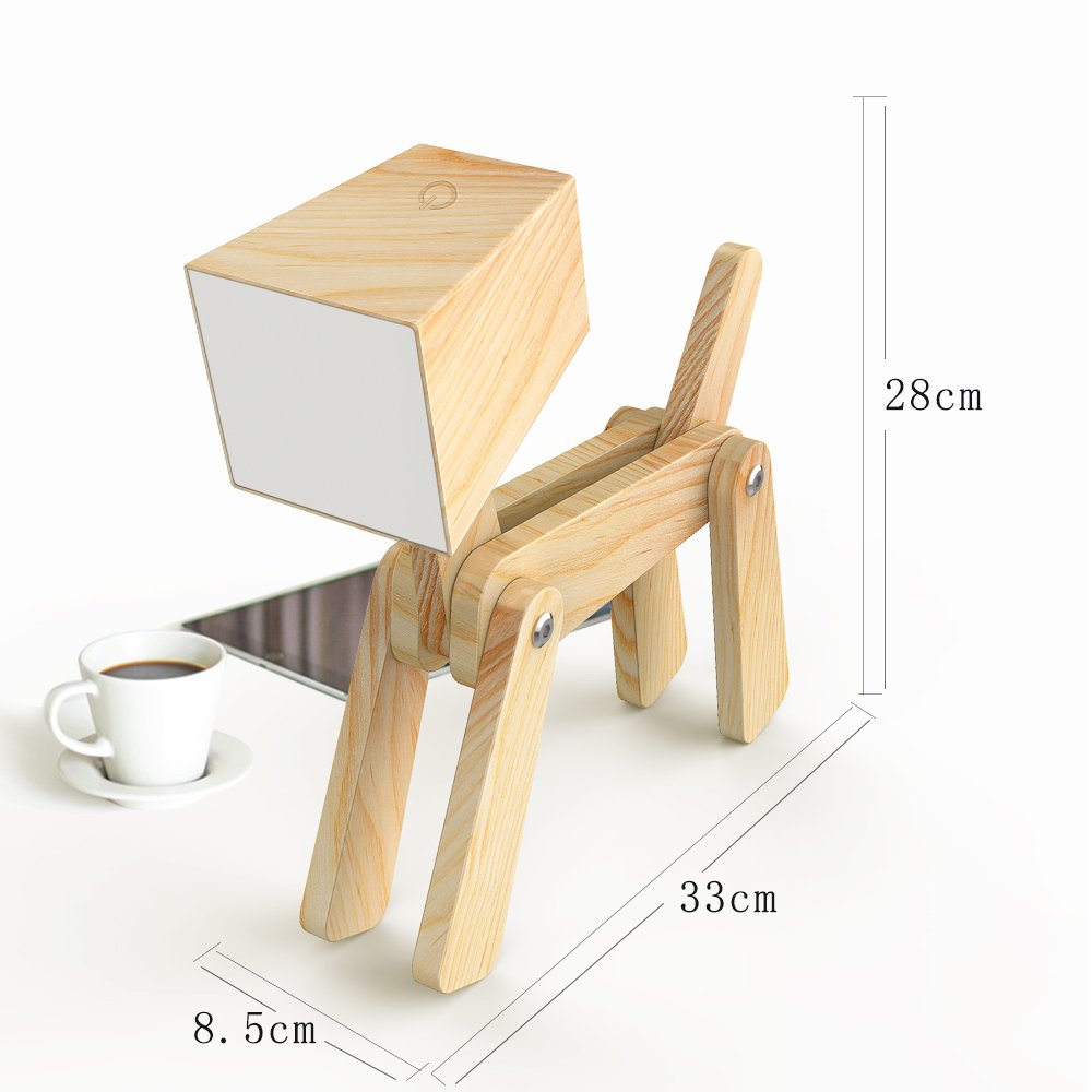 HROOME Dog Table Lamp - Dimmable Touch Control, Wood, Medium-Wood Color, Model TLP009M-WAL