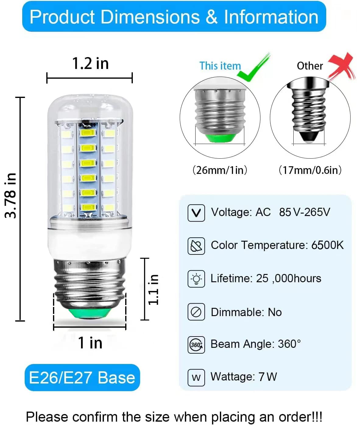 Fneiosg E26 Led 7W 60W Equivalent, Daylight White 6500K 700Lm, 25,000 Hour Lifetime, Non-Dimmable Refrigerator Light Bulb, Energ