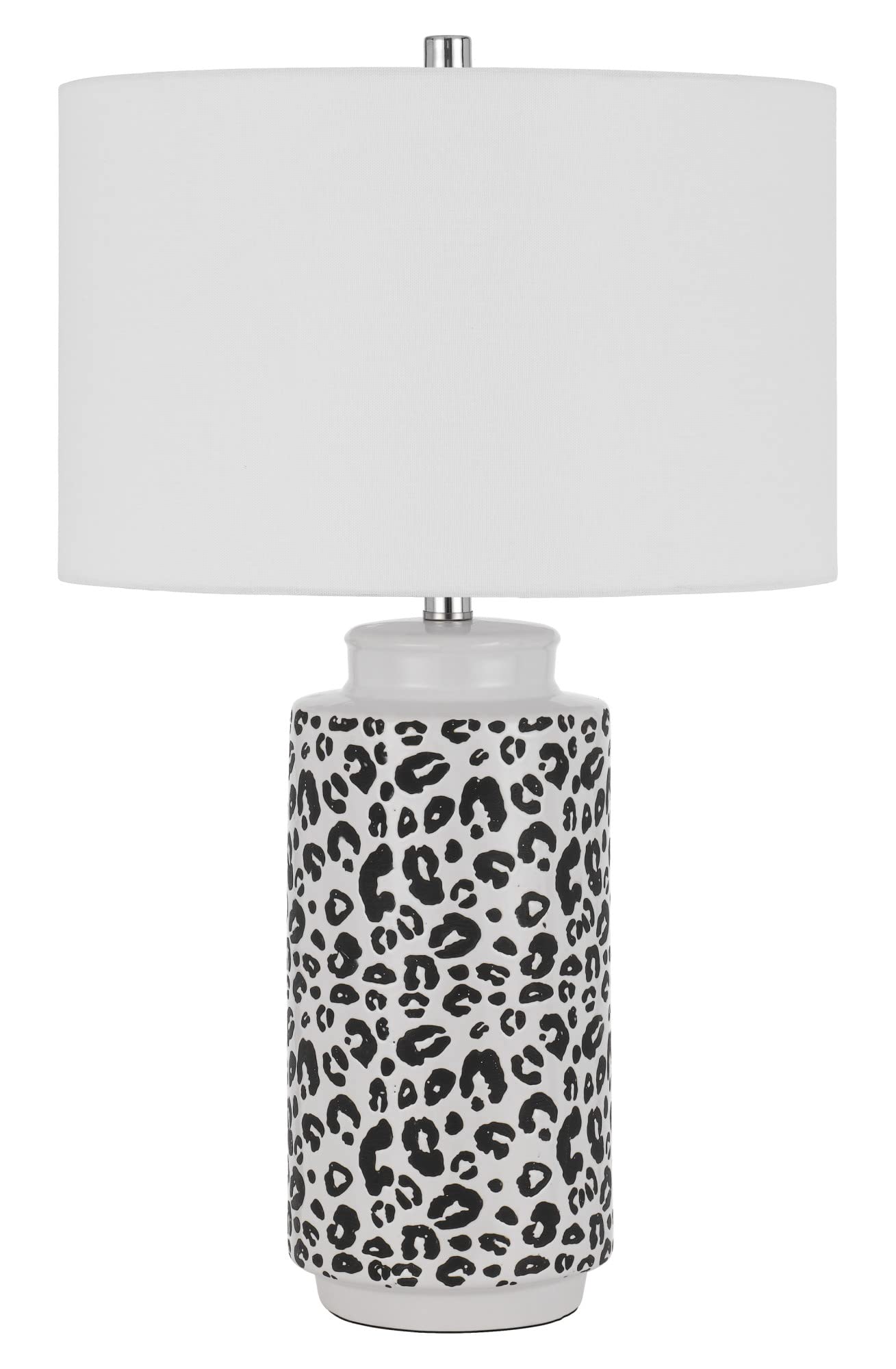 Cal Lighting BO-3045TB-2 Exeter Ceramic Table Lamp with Black and White Cheetah Print and Hardback Drum Shade