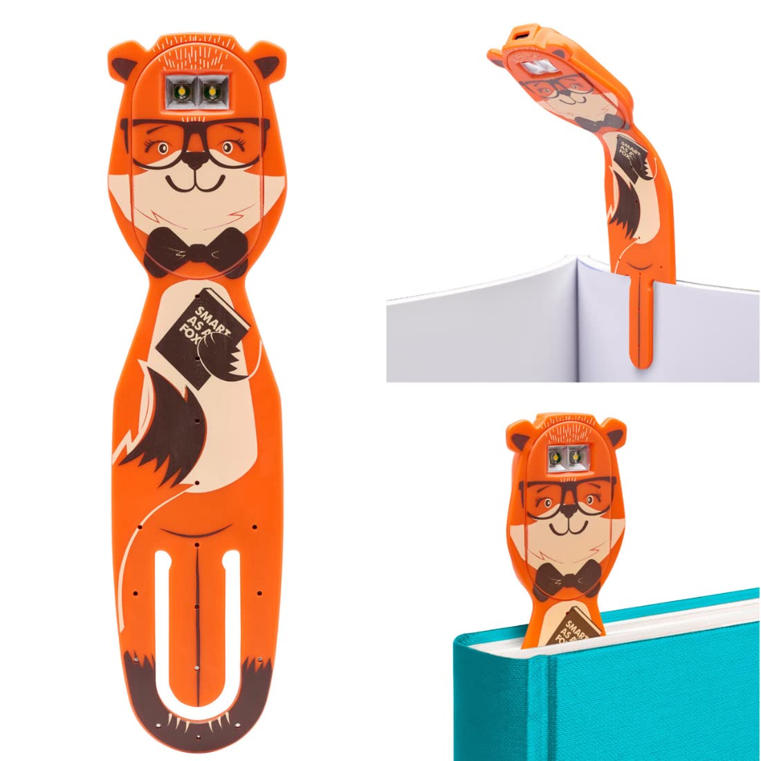 Gifts for Readers & Writers Flexilight Pal Reading Light | LED Clip On Bookmark | Rechargeable | Fox