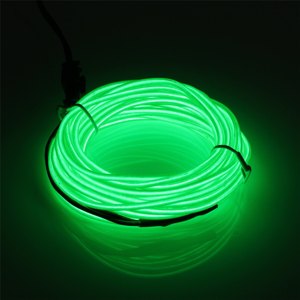 JIGUOOR EL Wire Battery Pack Neon Light Strip 16.4ft Green, 360° Illumination for DIY, Party Decoration, Pub, Halloween, Christmas