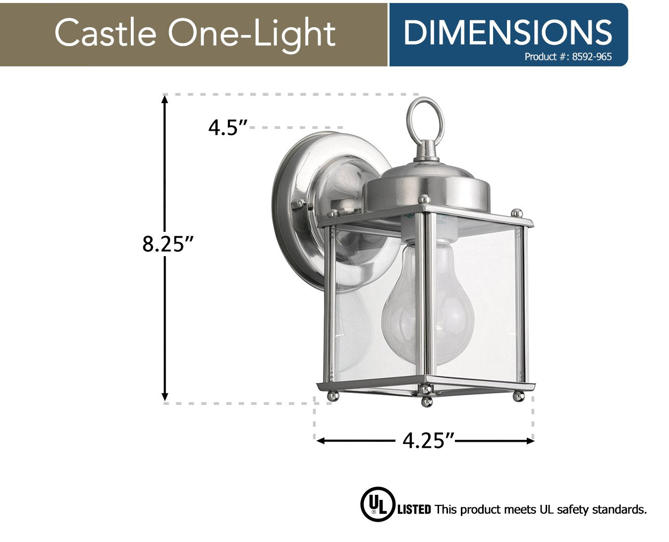 Sea Gull Lighting 8592-965 New Castle One-Light Outdoor Wall Lantern With Clear Glass Panels, Antique Brushed Nickel Finish