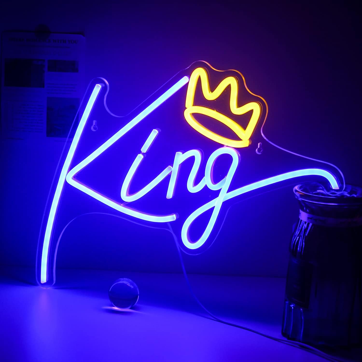 Ineonlife King Neon Sign - Blue Led Light With Pink Crown For Bedroom, Kids Room, Party Decor
