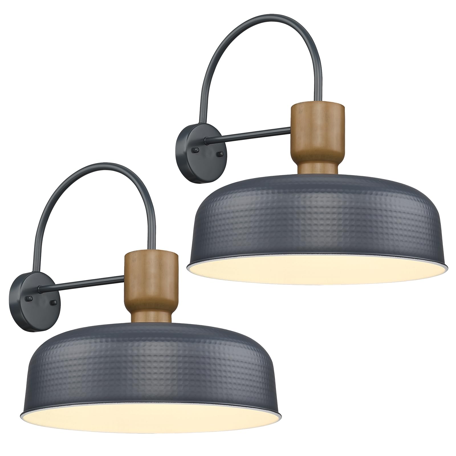 Luminzone Gooseneck Barn Light - Vintage Blue Industrial Wall Lantern, Large 2 Pack