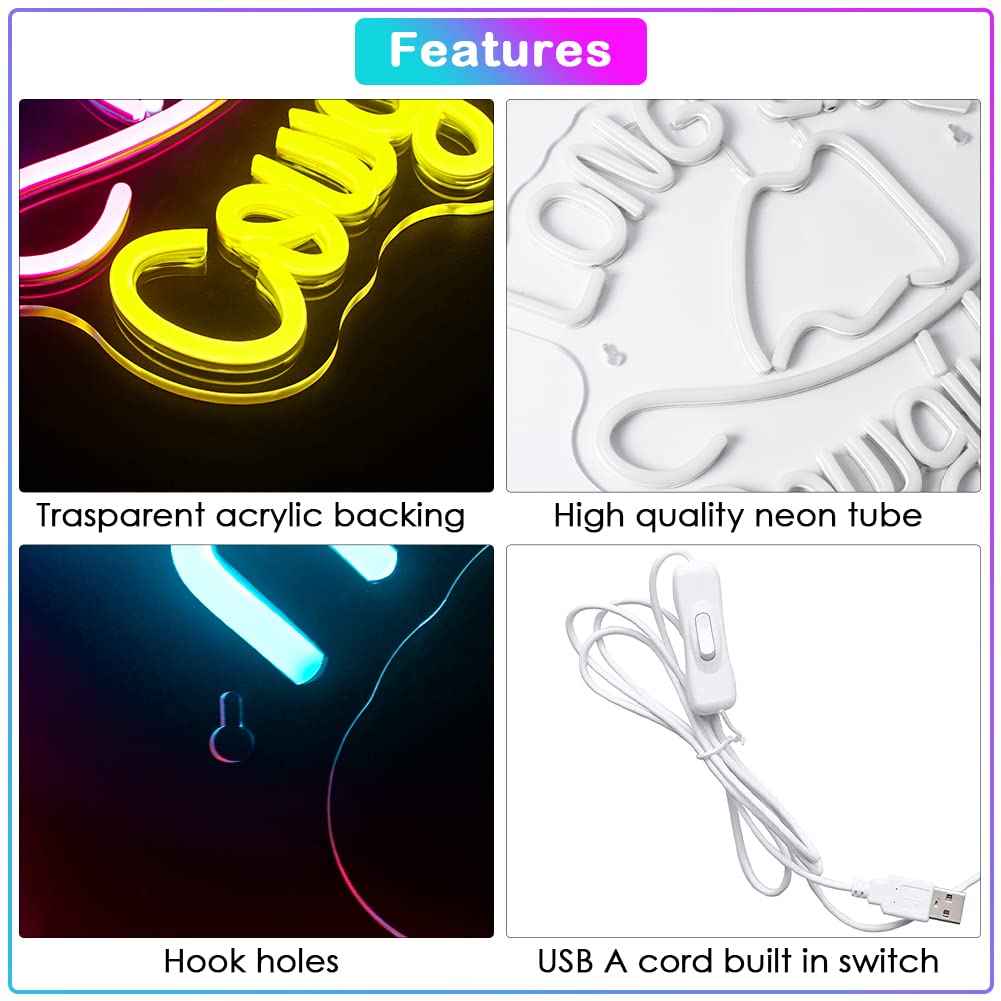 JURONGYILU Neon Sign - Colorful Cowboy Hat Wall Decor Light - Acrylic - USB Powered