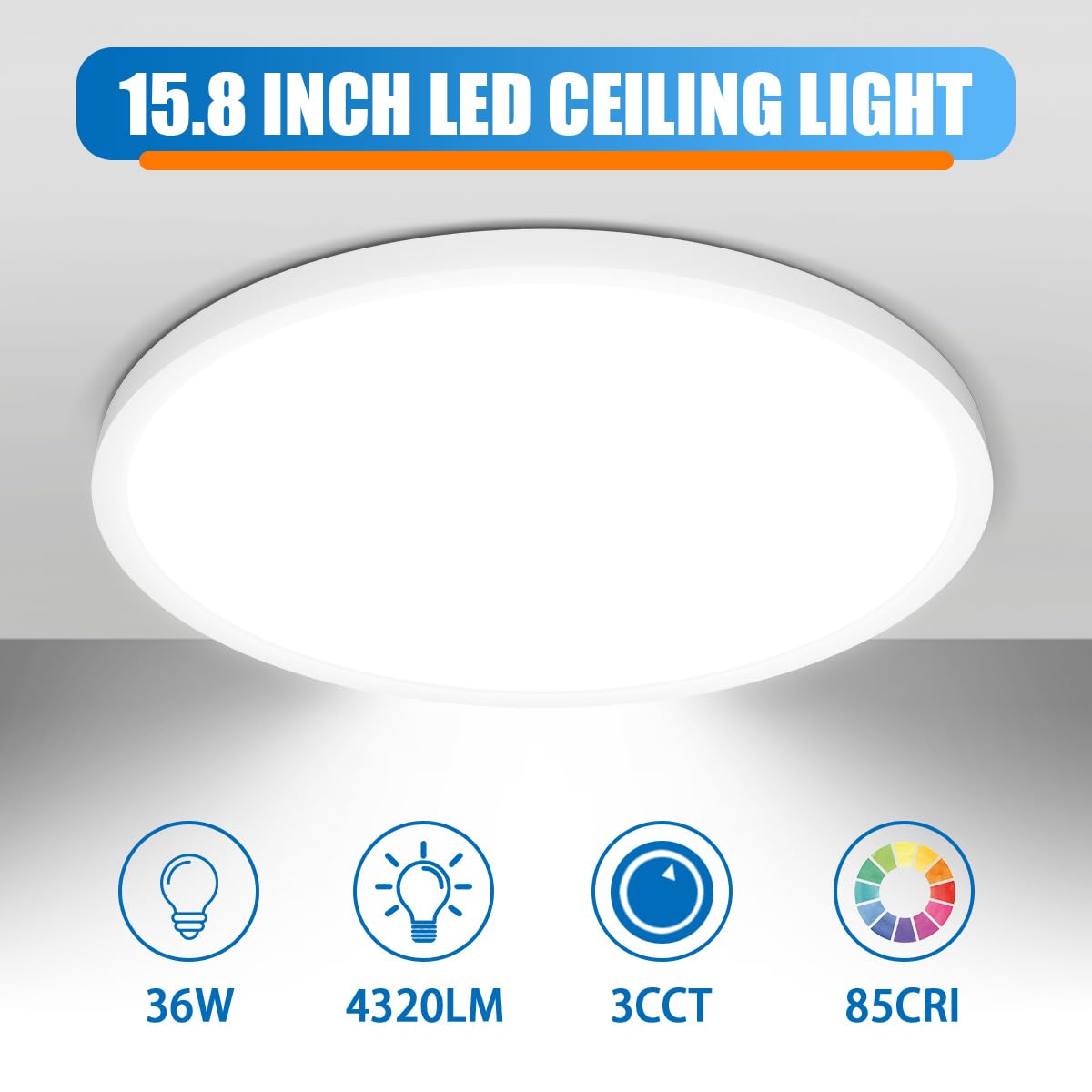 Allsmartlife Led Flush Mount Ceiling Light 2 Pack, 15.8 Inch 32W 4320Lm Dimmable Led Ceiling Light, 3000K/4000K/6500K, Round Led