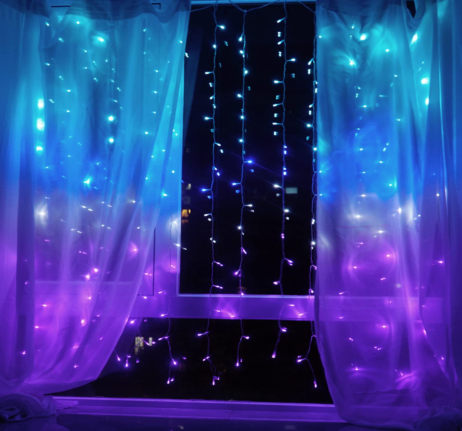 Curtain Lights Teal Blue Purple Ombre Fairy Lights With Remote, Led String Lights For Girls Room Mermaid Unicorn Twinkle Wall Hanging Fairy Lights Frozen Turquoise Lavender Lilac Purple