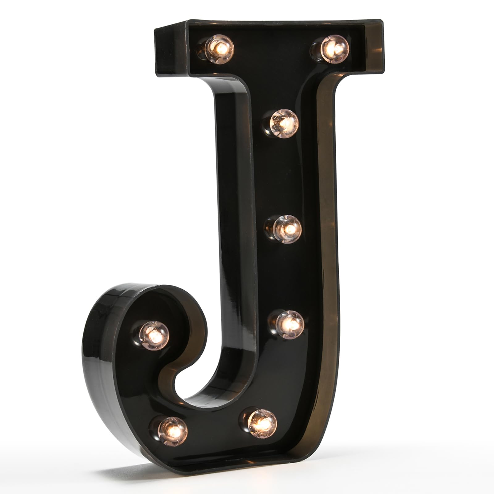 OYCBUZO Light Up Black Alphabet Marquee Letter J Sign, LED Plastic Night Light for Home Bar Wedding Party Decoration, Model MDLP-BL-09