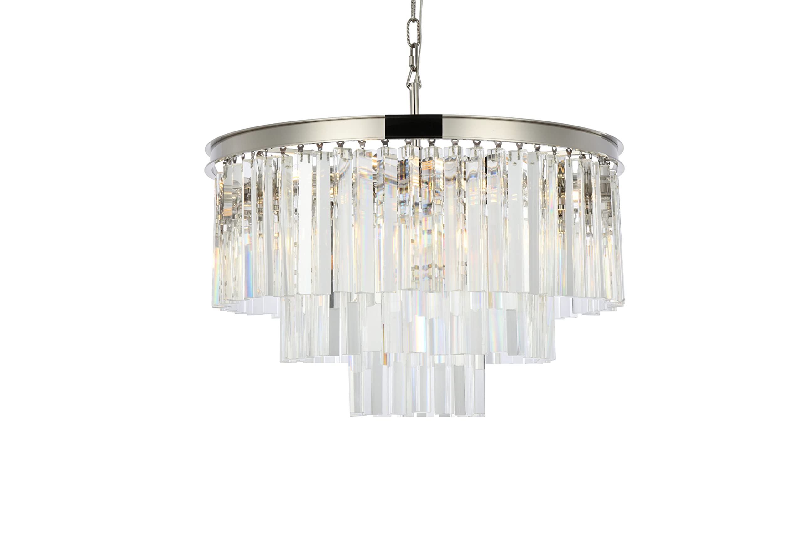 Elegant Lighting Sydney Collection 9-Light Pendant Lamp with Royal Cut Crystals, Polished Nickel Finish