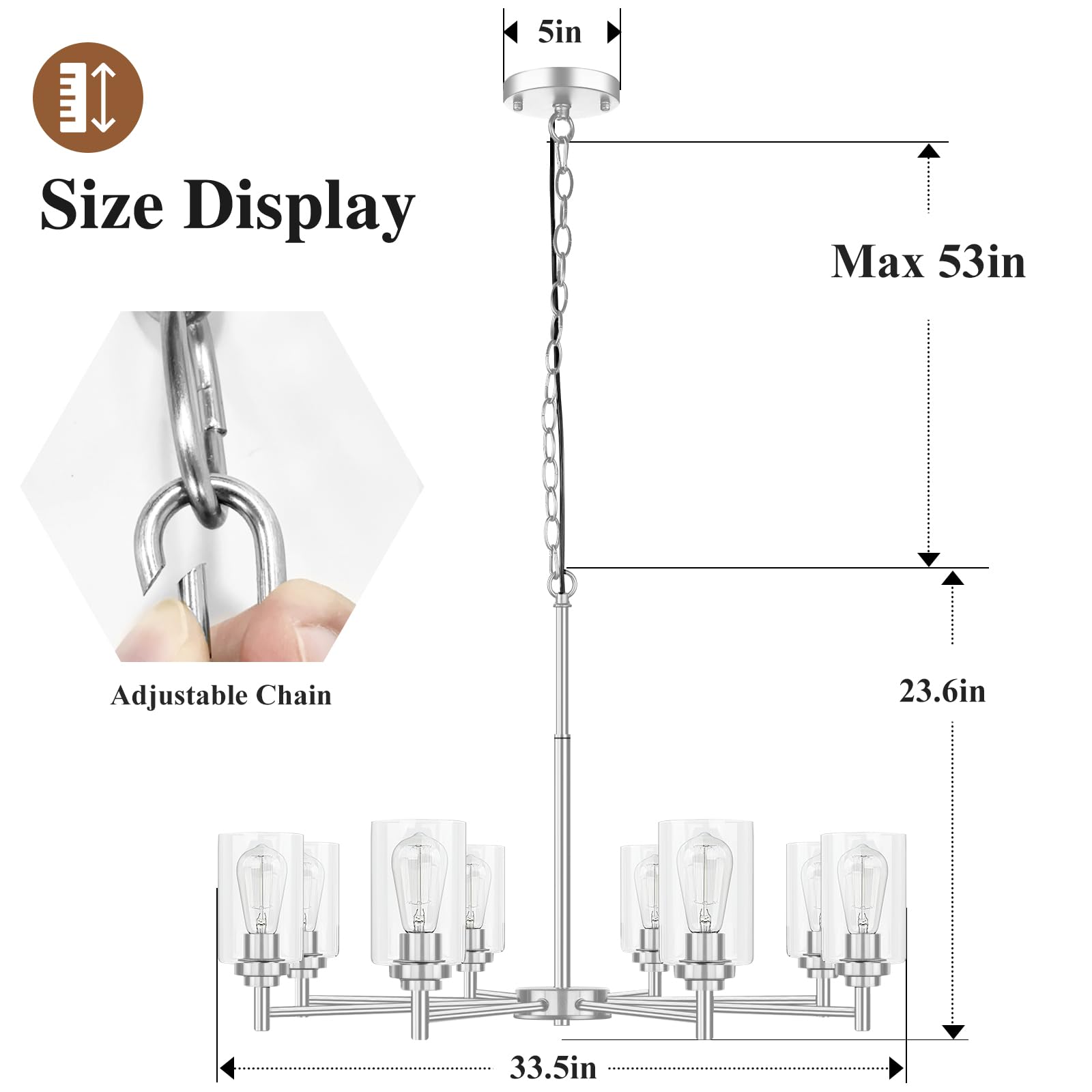 8-Light Chandelier For Dining Room Kitchen Island Modern Farmhouse Pendant Lighting With Clear Glass Shades Industrial Brushed N
